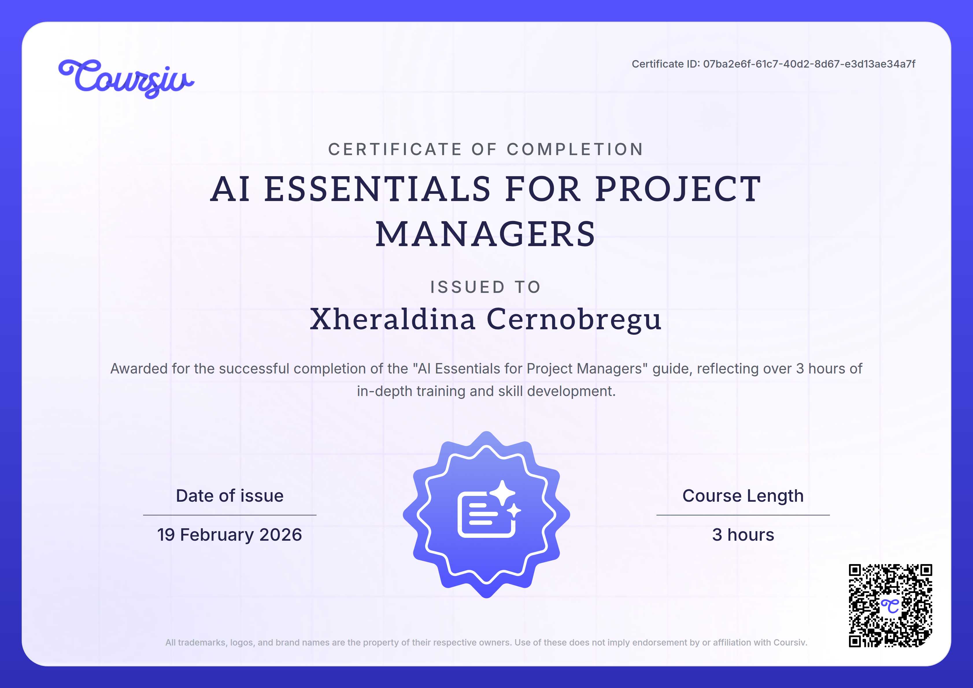 Certificate for AI Essentials for Project Managers