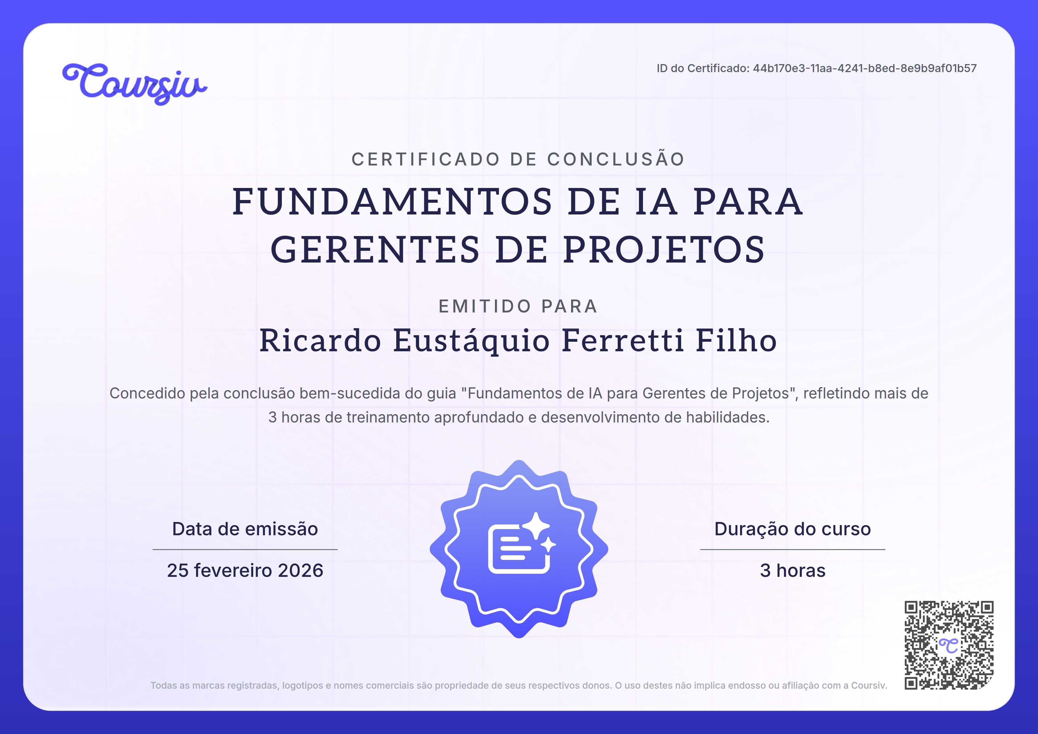 Certificate for Fundamentos de IA para gerentes de projetos