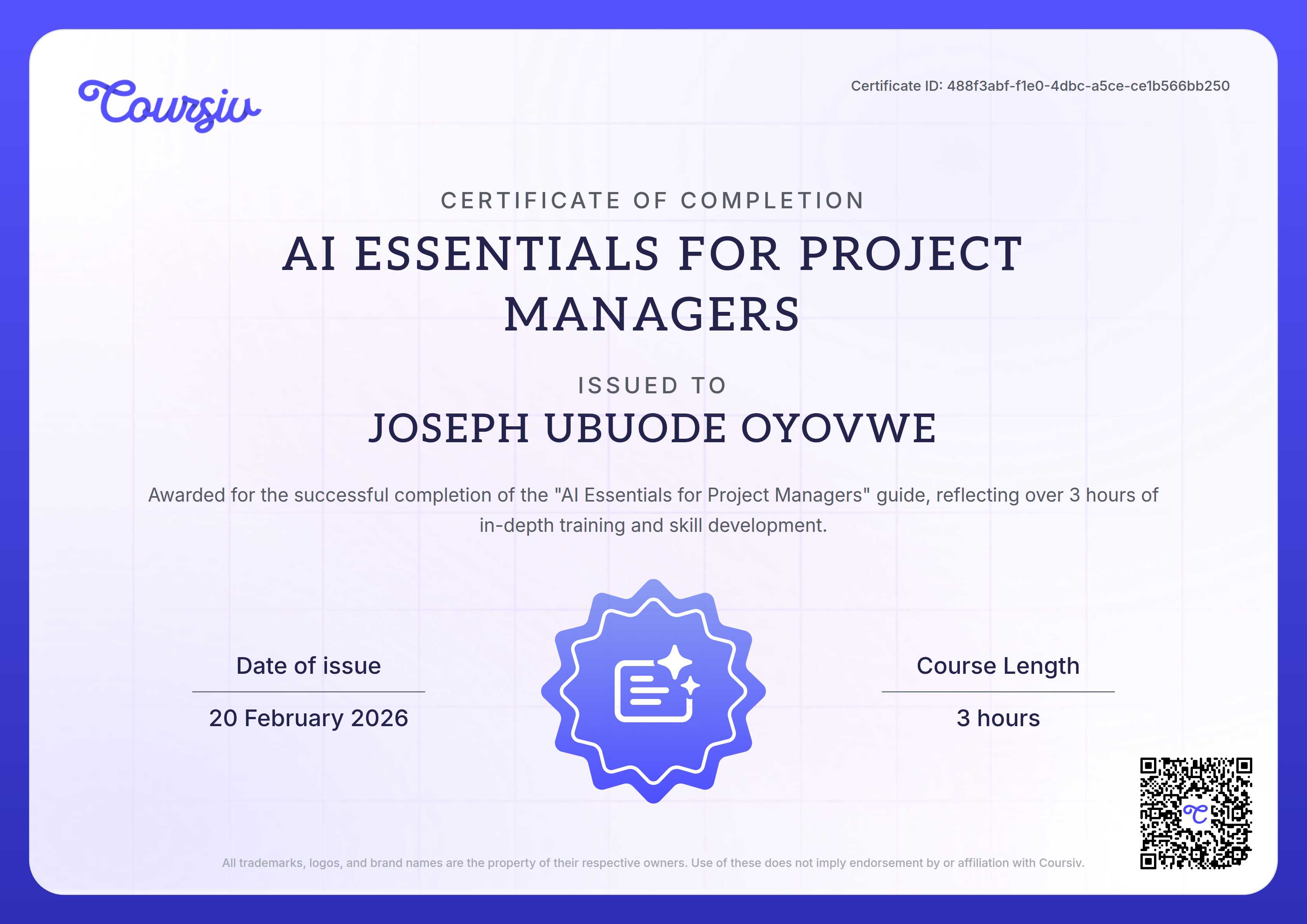 Certificate for AI Essentials for Project Managers