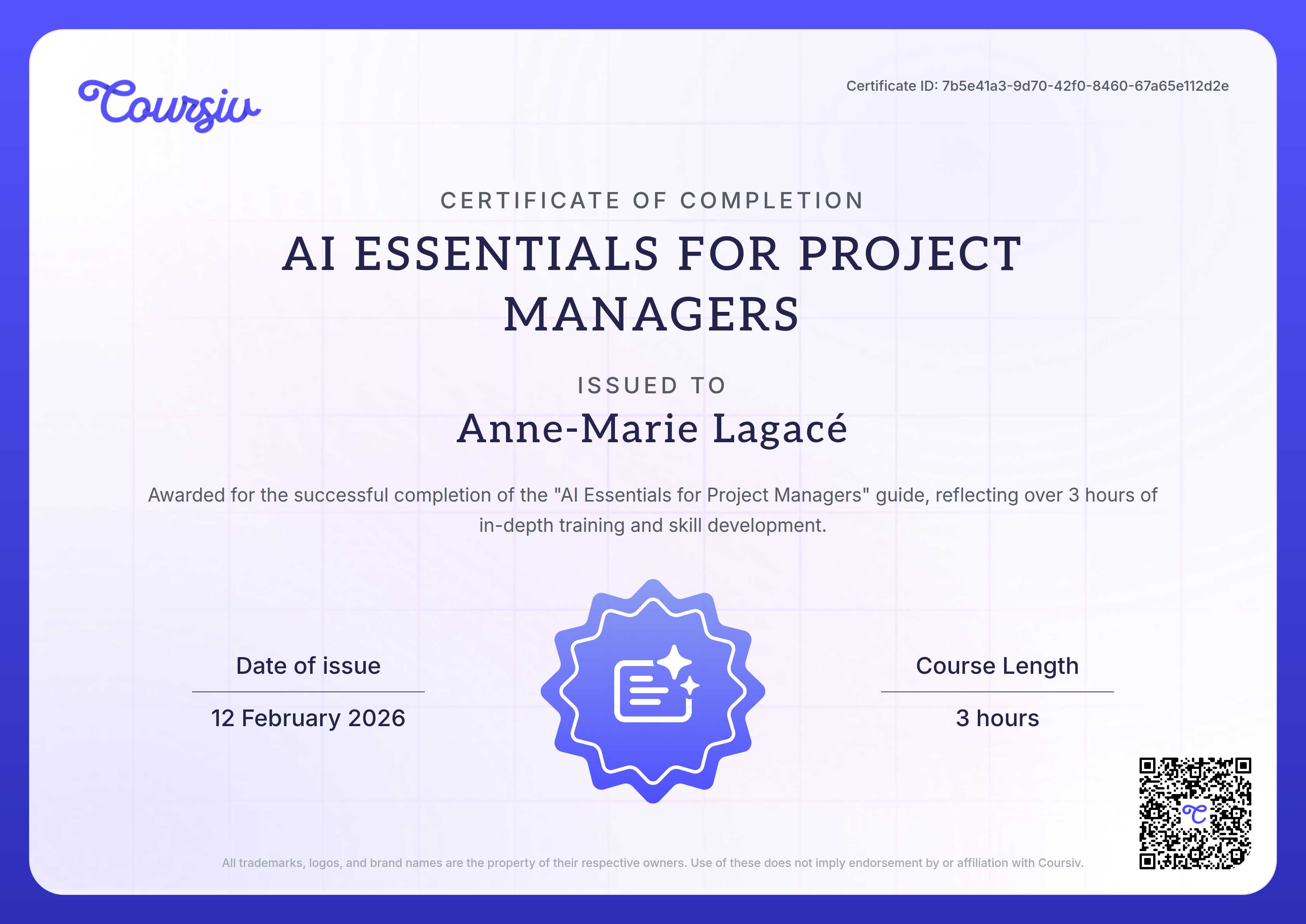 Certificate for AI Essentials for Project Managers