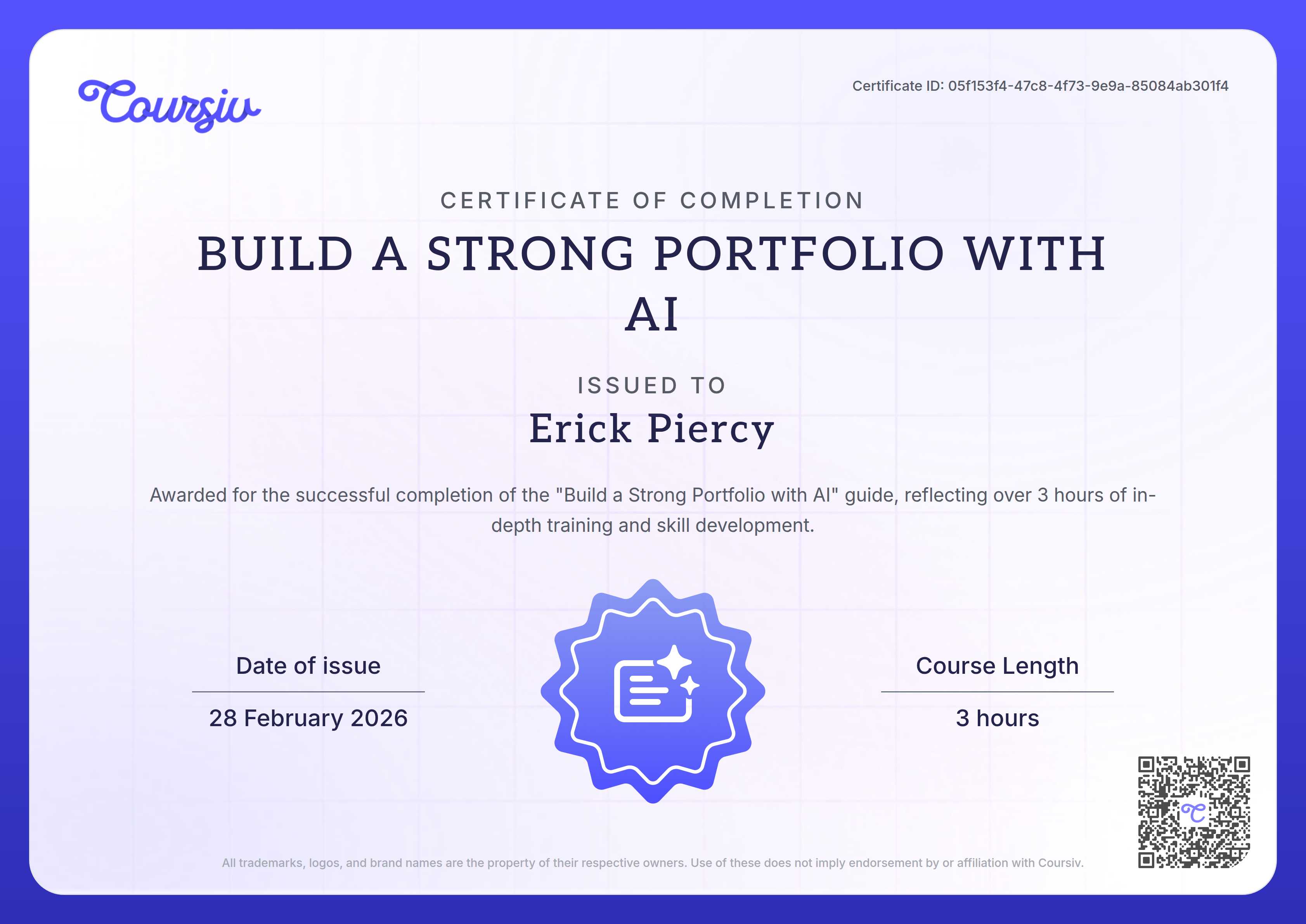Certificate for Build a Strong Portfolio with AI