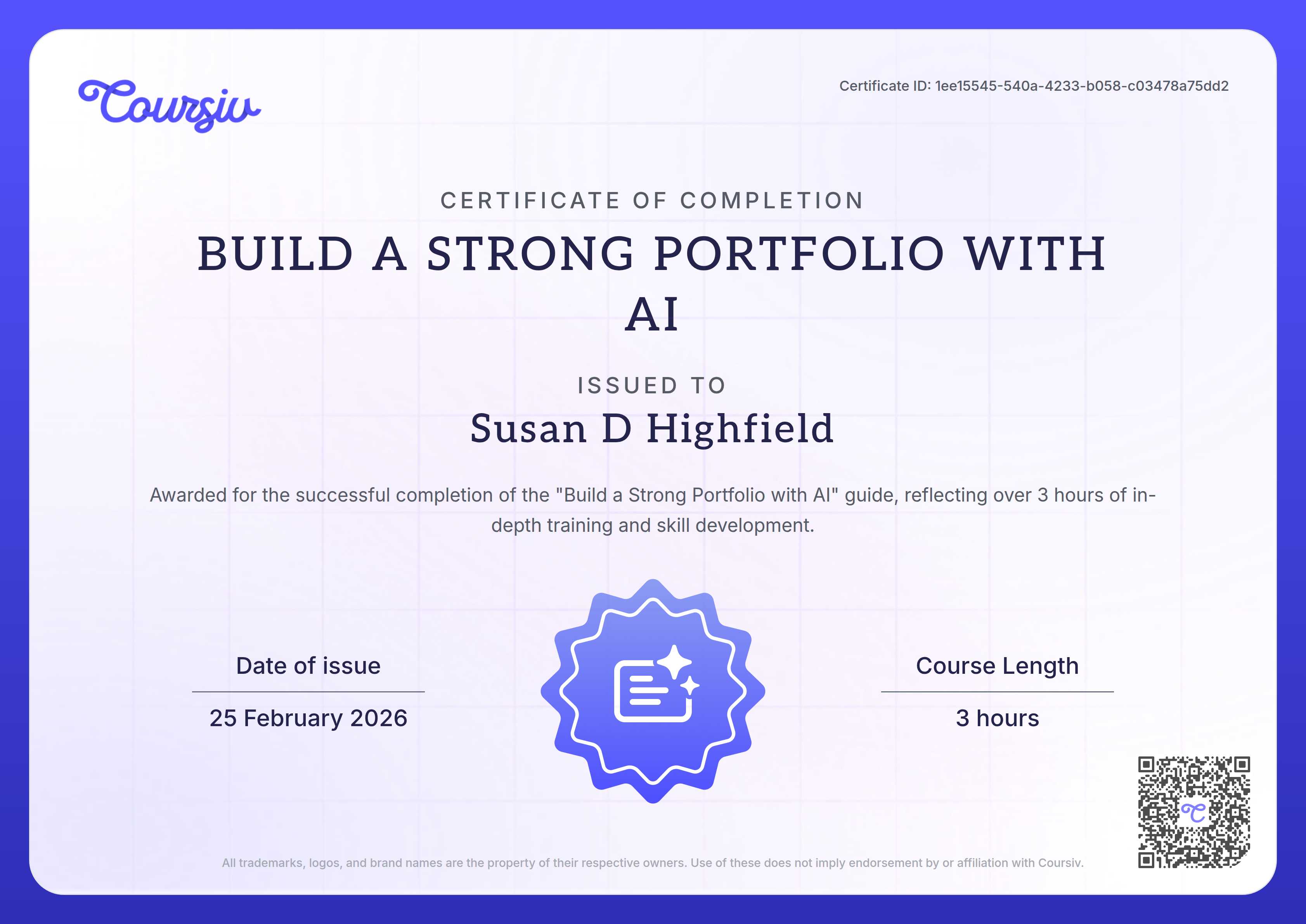 Certificate for Build a Strong Portfolio with AI