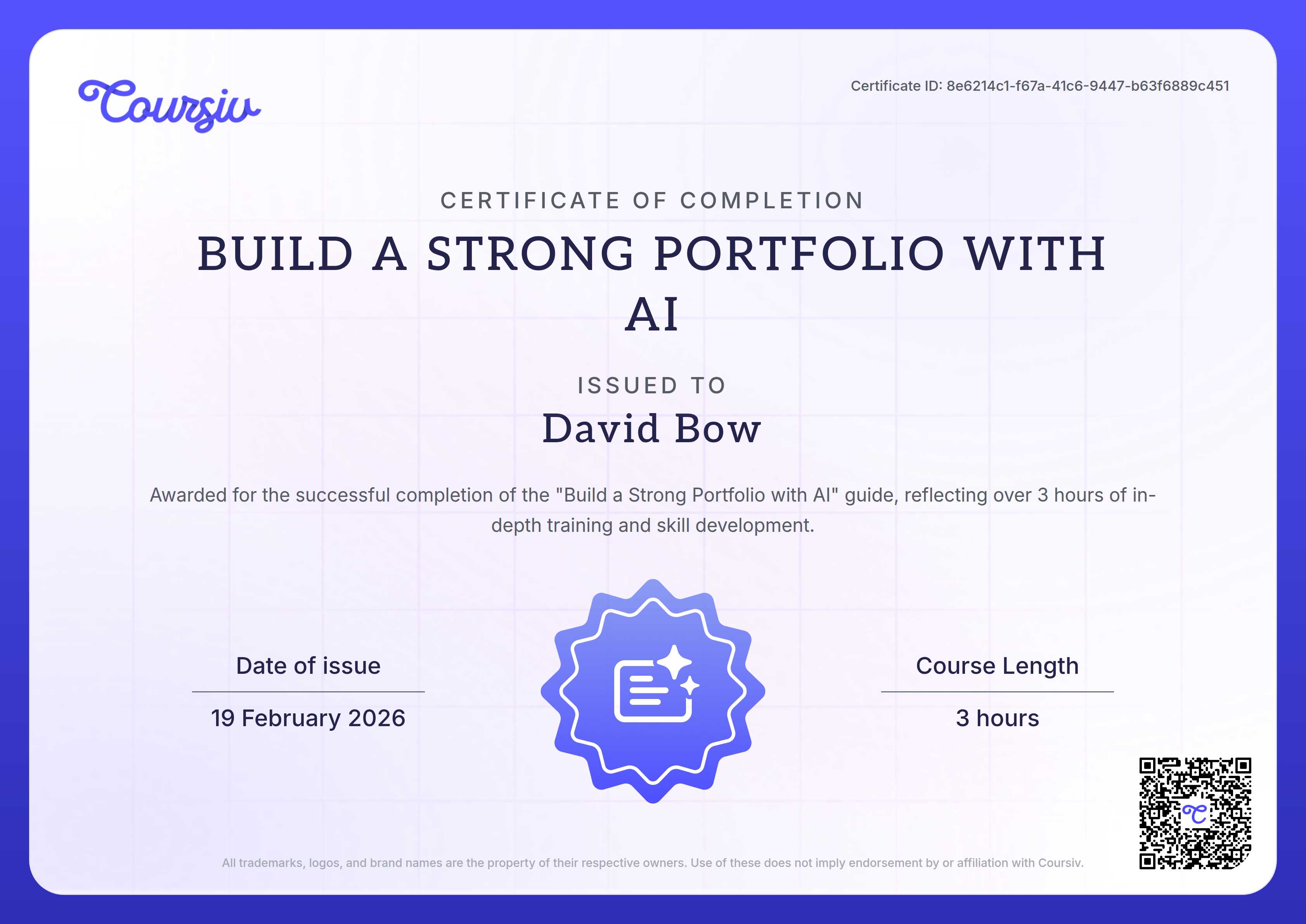 Certificate for Build a Strong Portfolio with AI