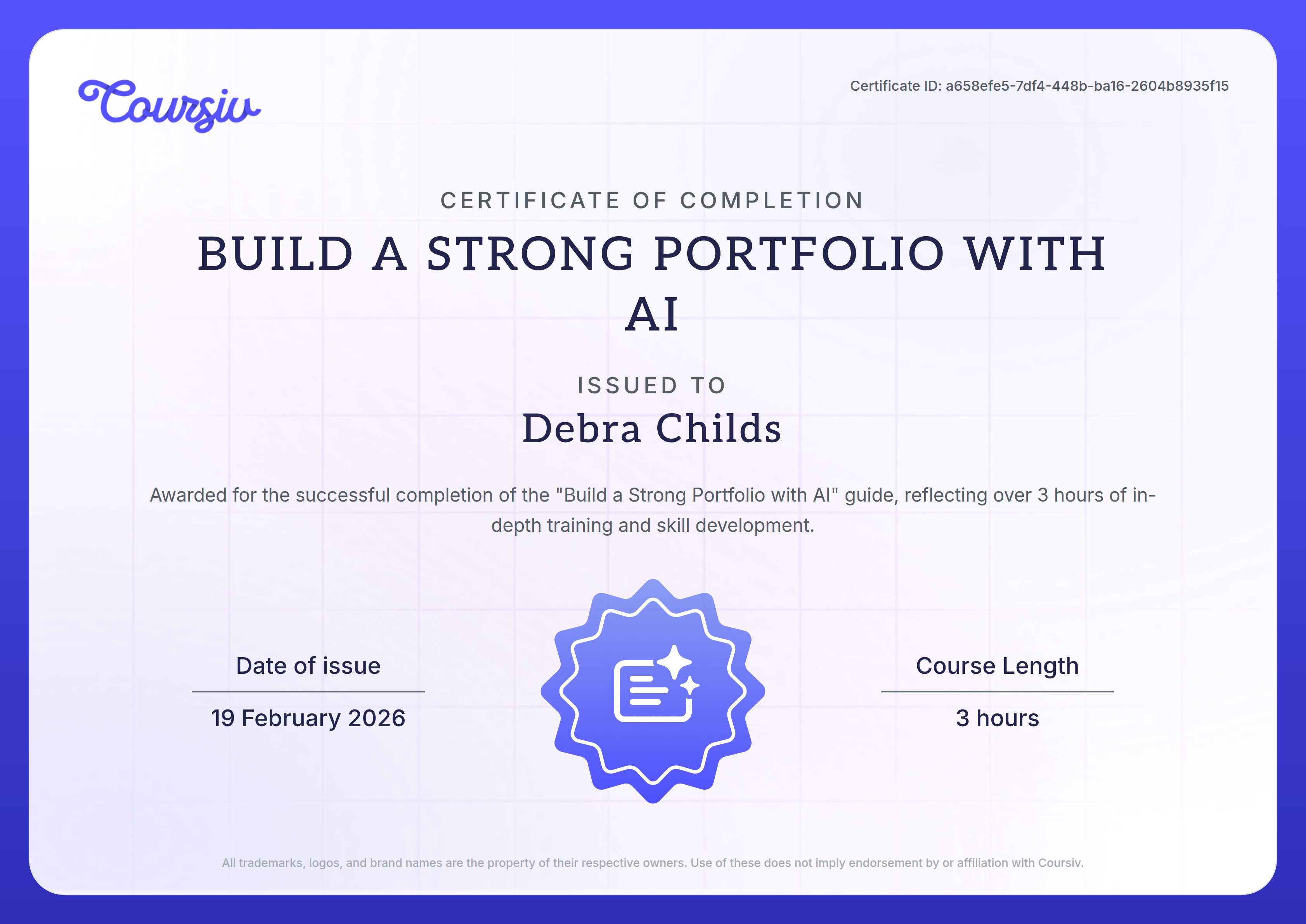 Certificate for Build a Strong Portfolio with AI