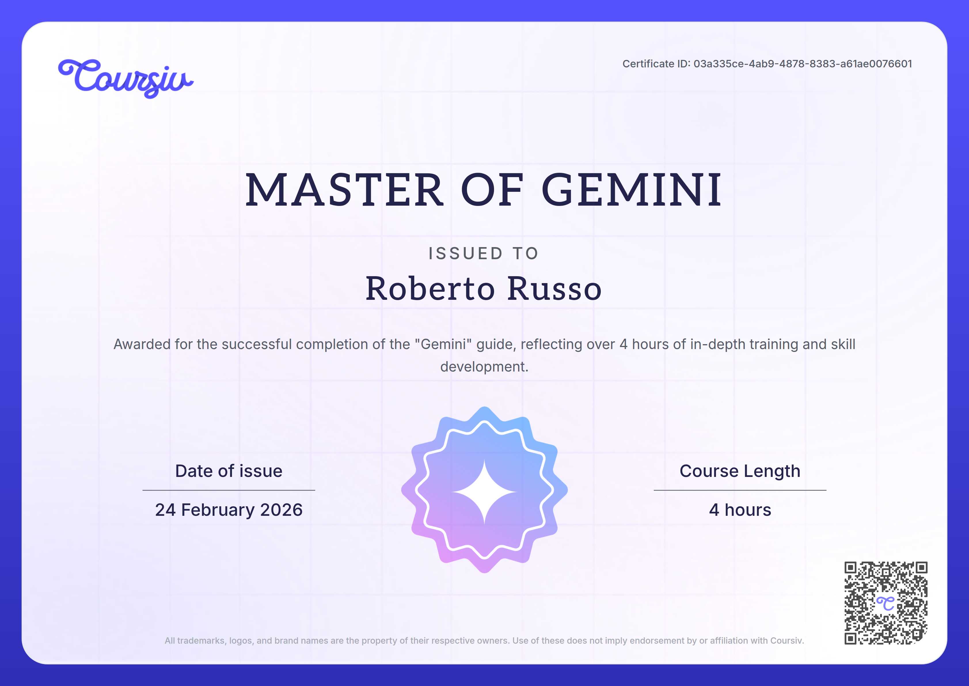 Certificate for Gemini