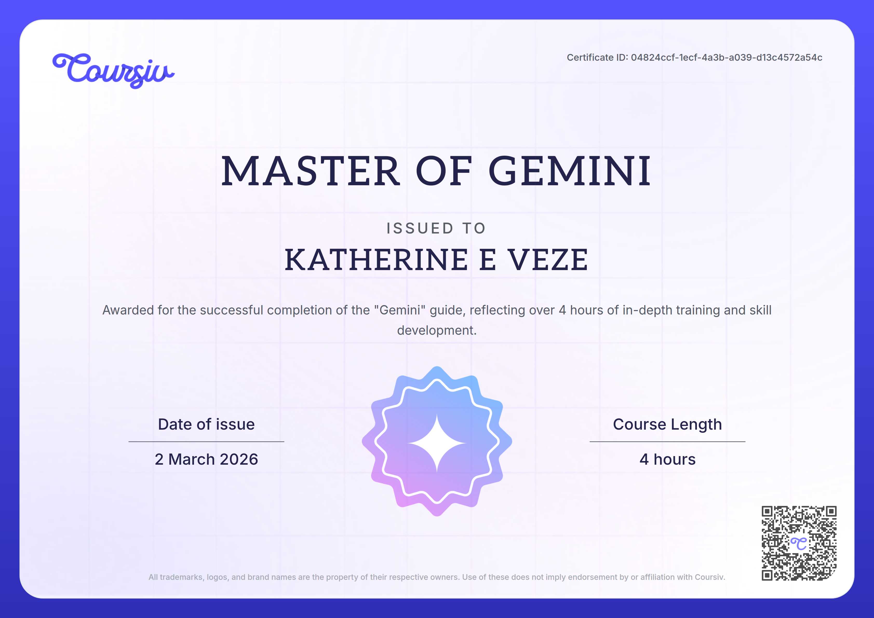 Certificate for Gemini