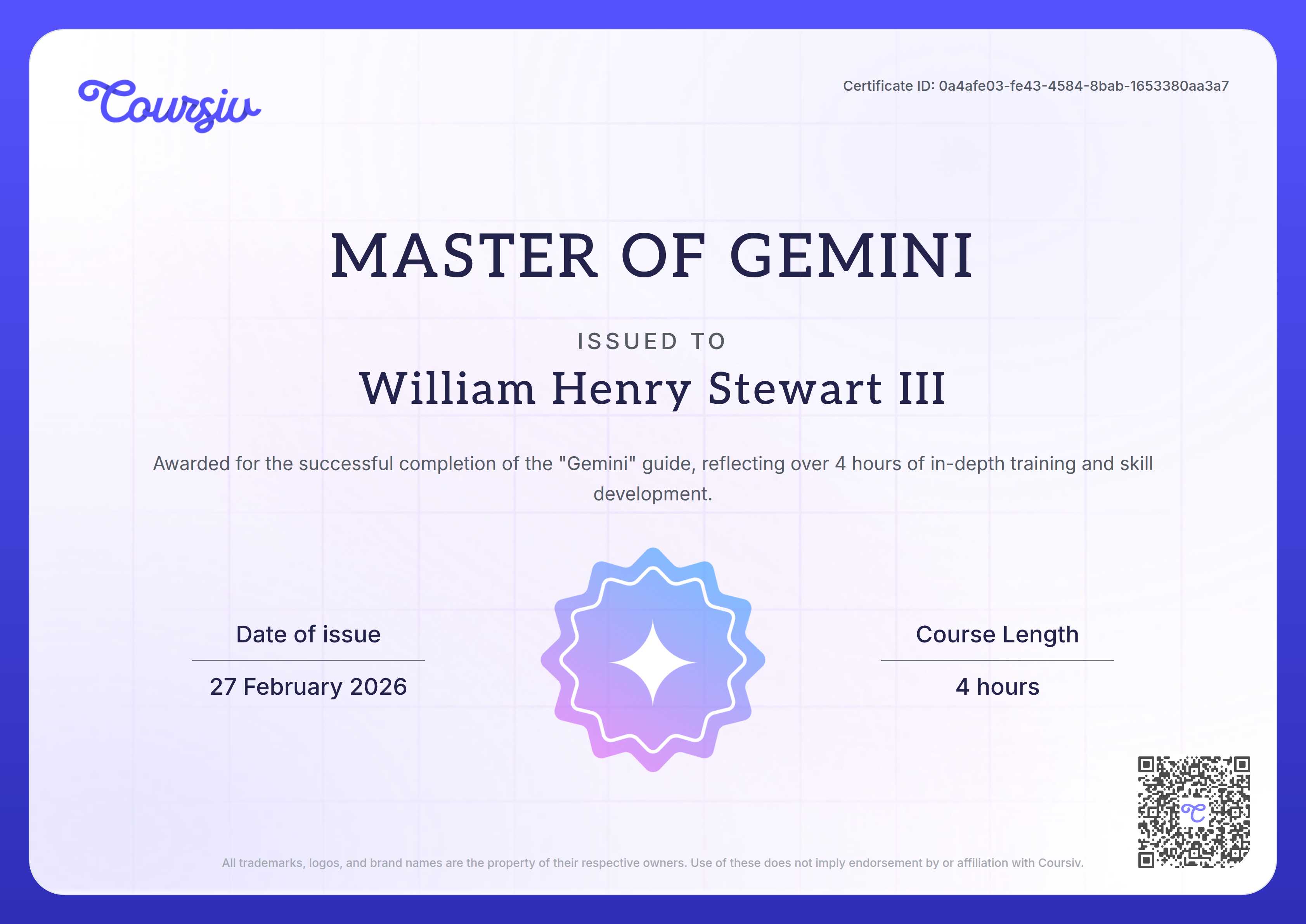 Certificate for Gemini