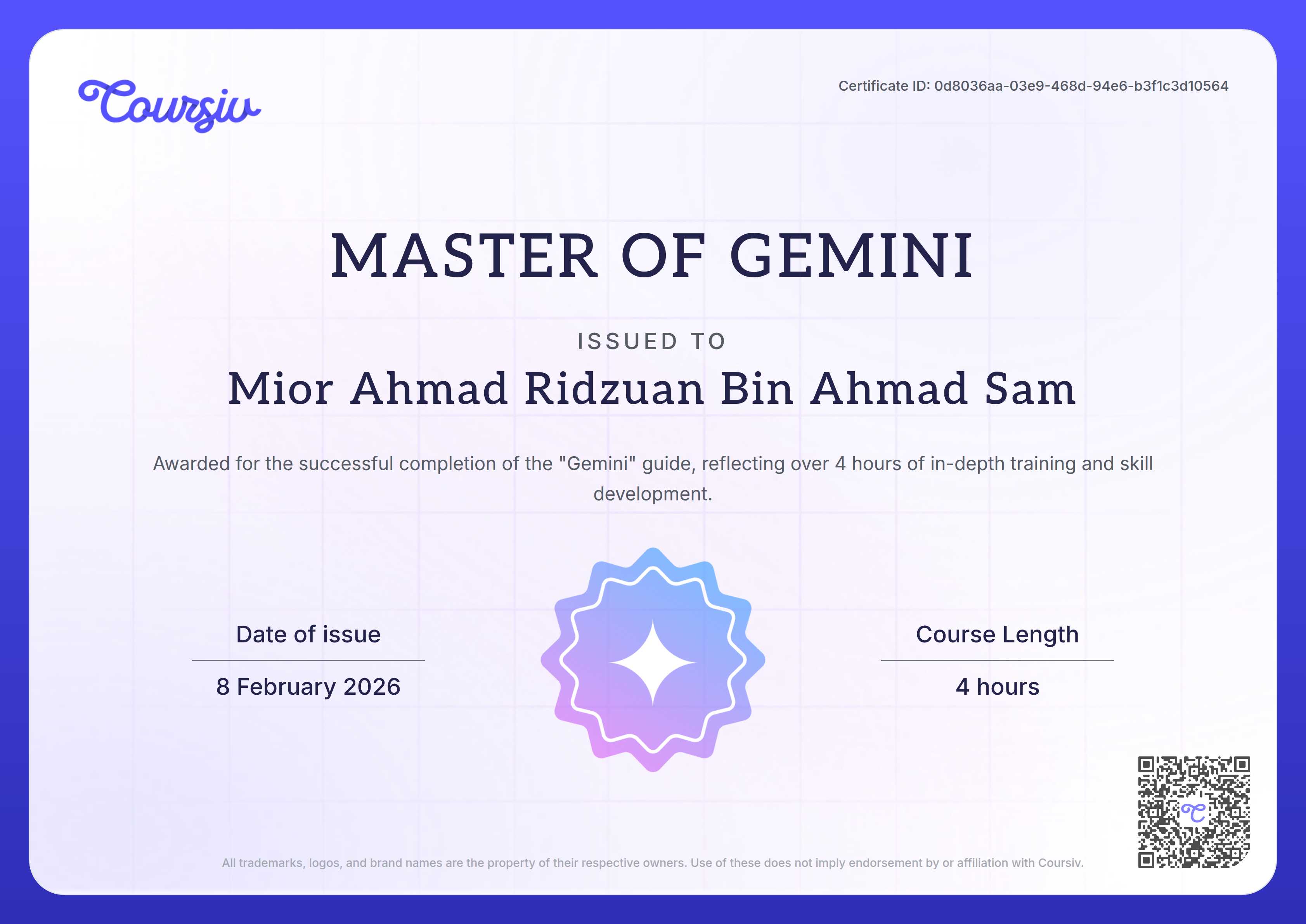 Certificate for Gemini