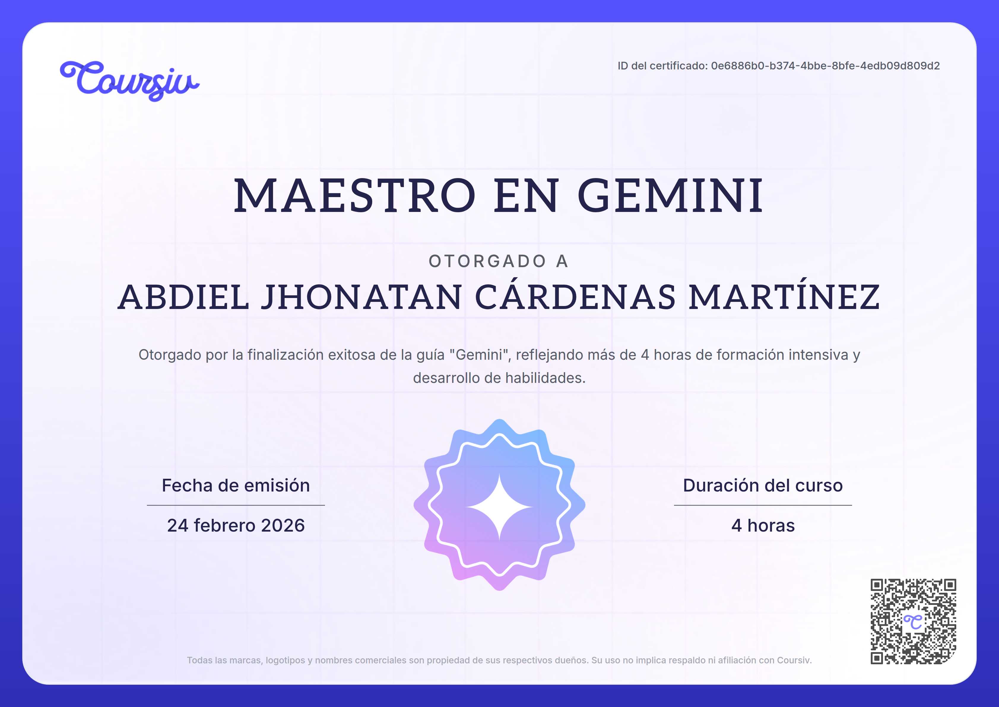 Certificate for Gemini
