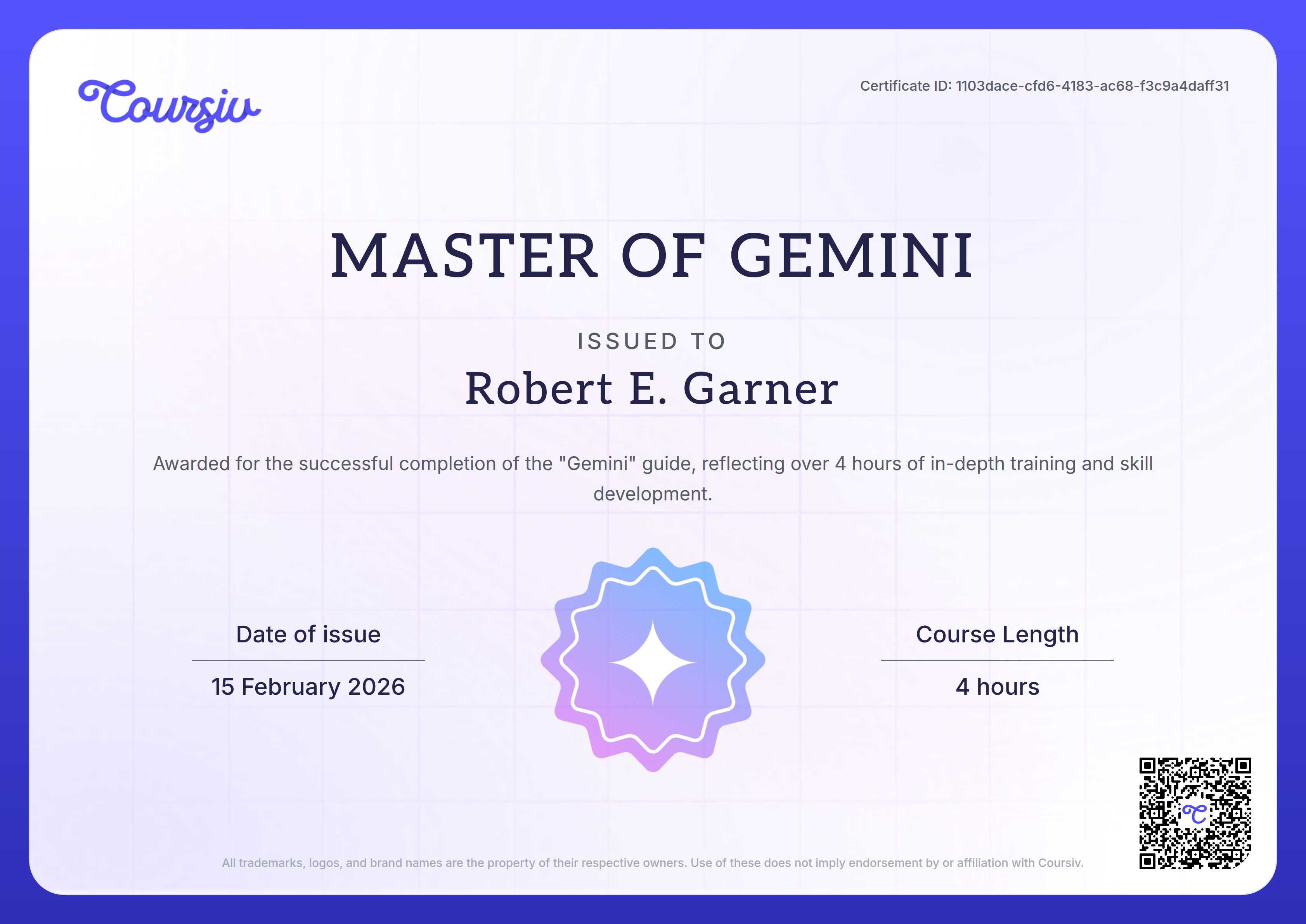 Certificate for Gemini