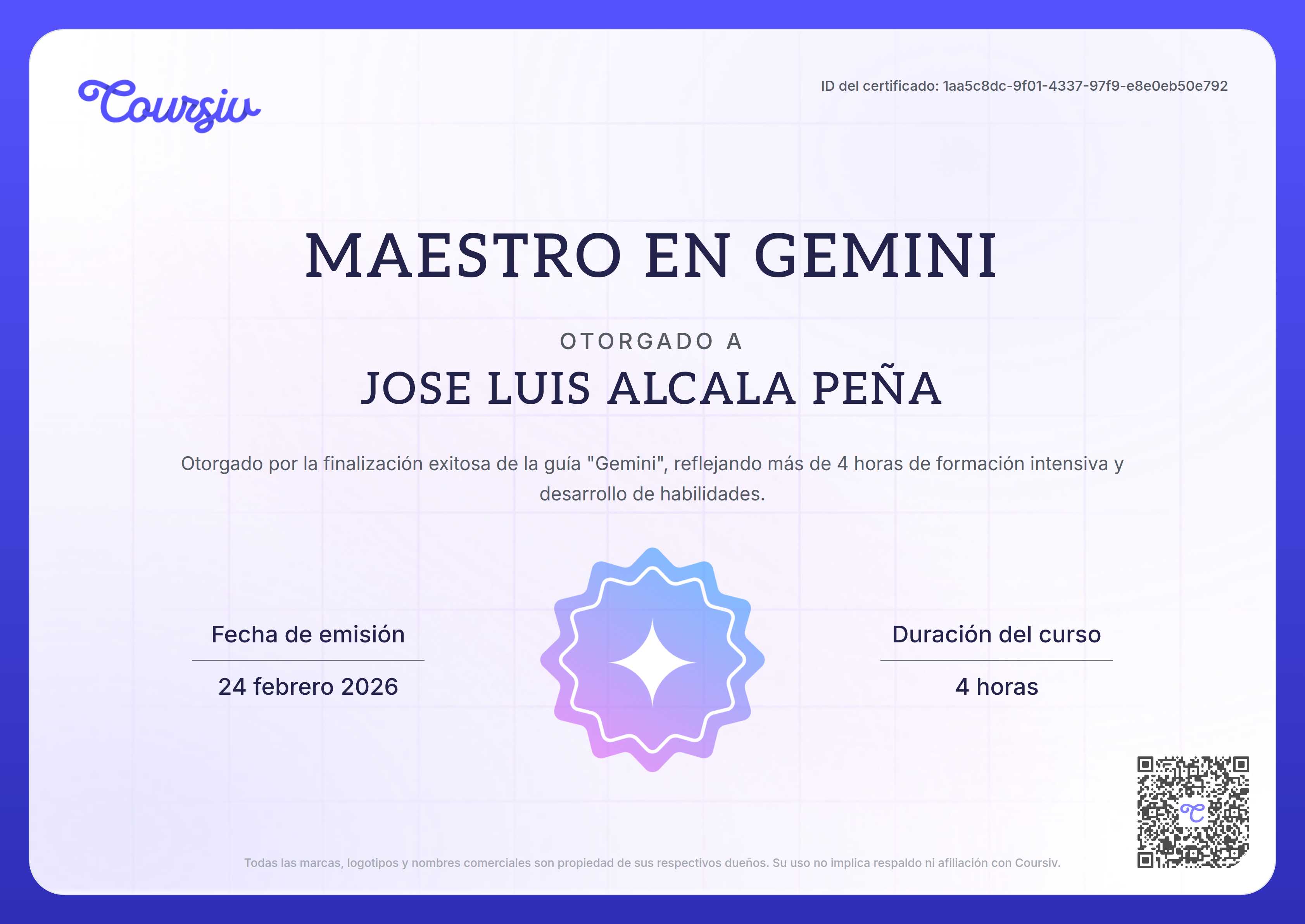 Certificate for Gemini