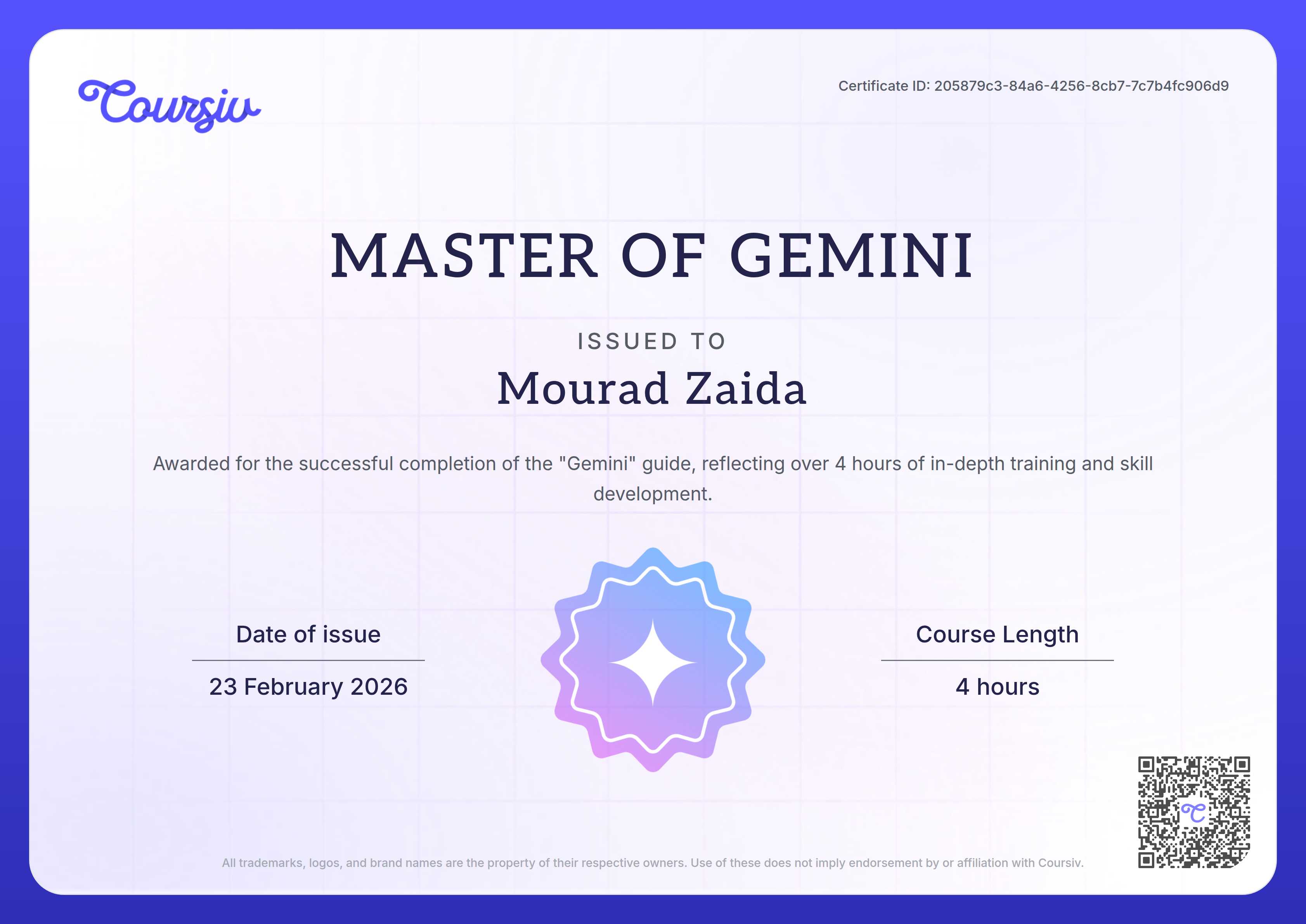 Certificate for Gemini