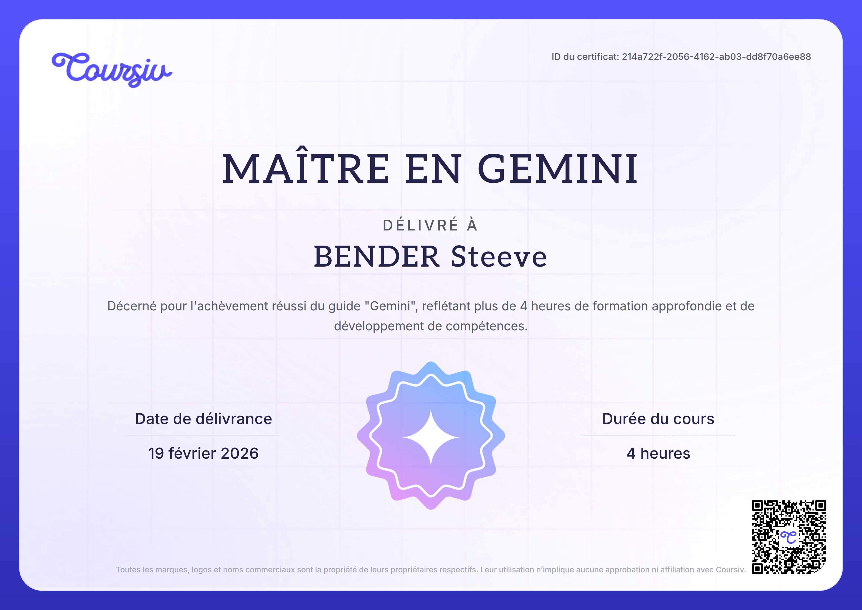 Certificate for Gemini
