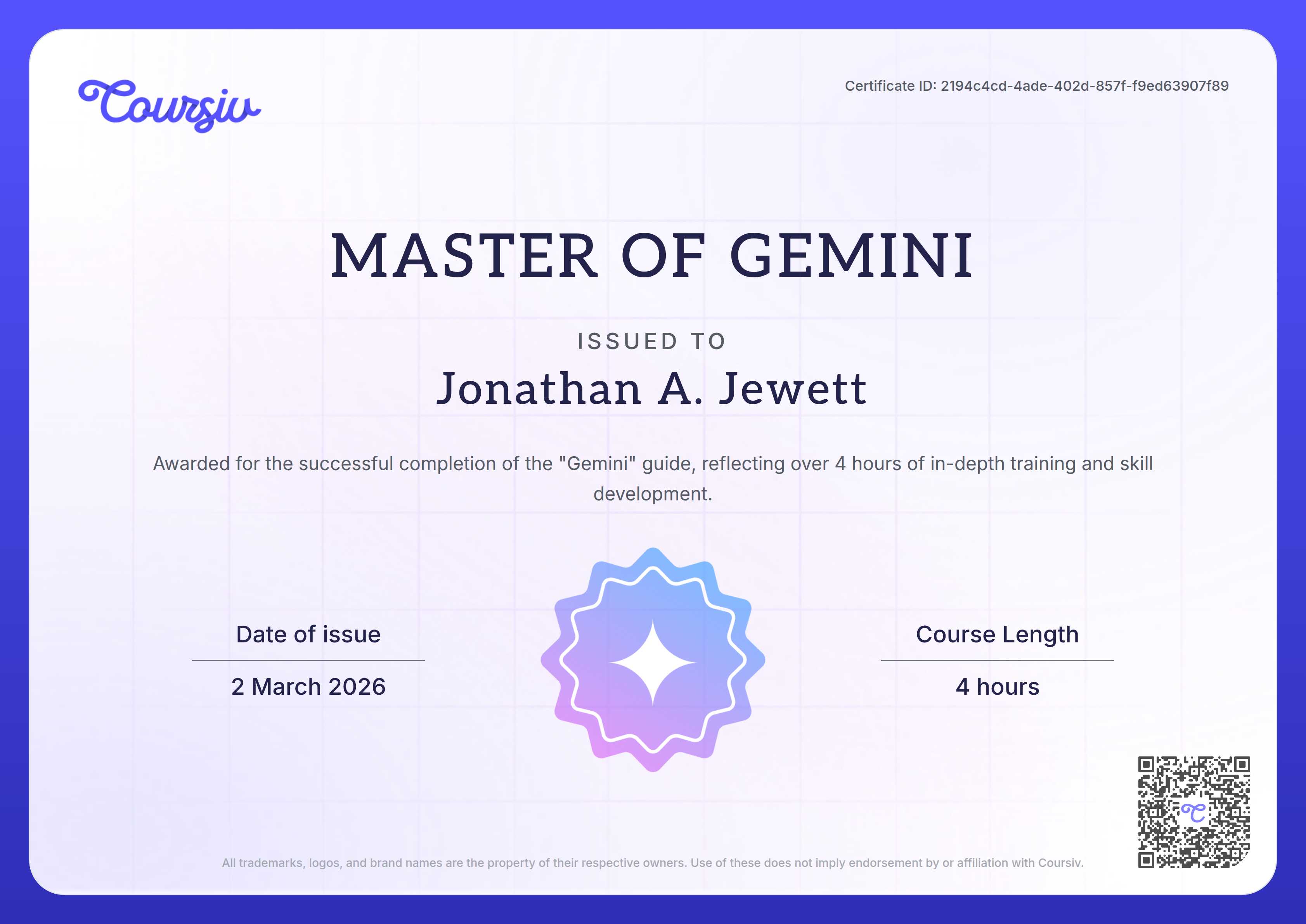 Certificate for Gemini