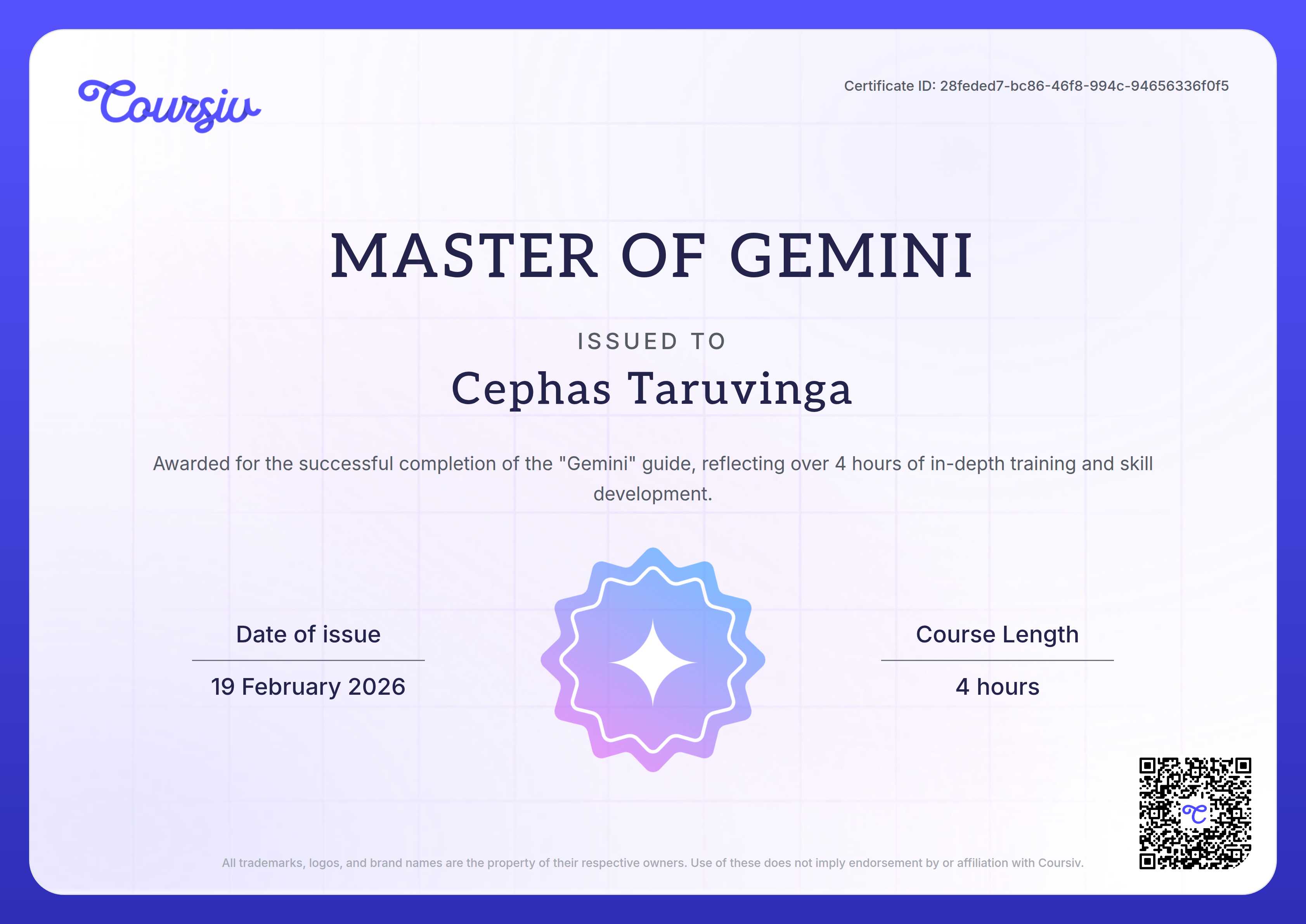 Certificate for Gemini