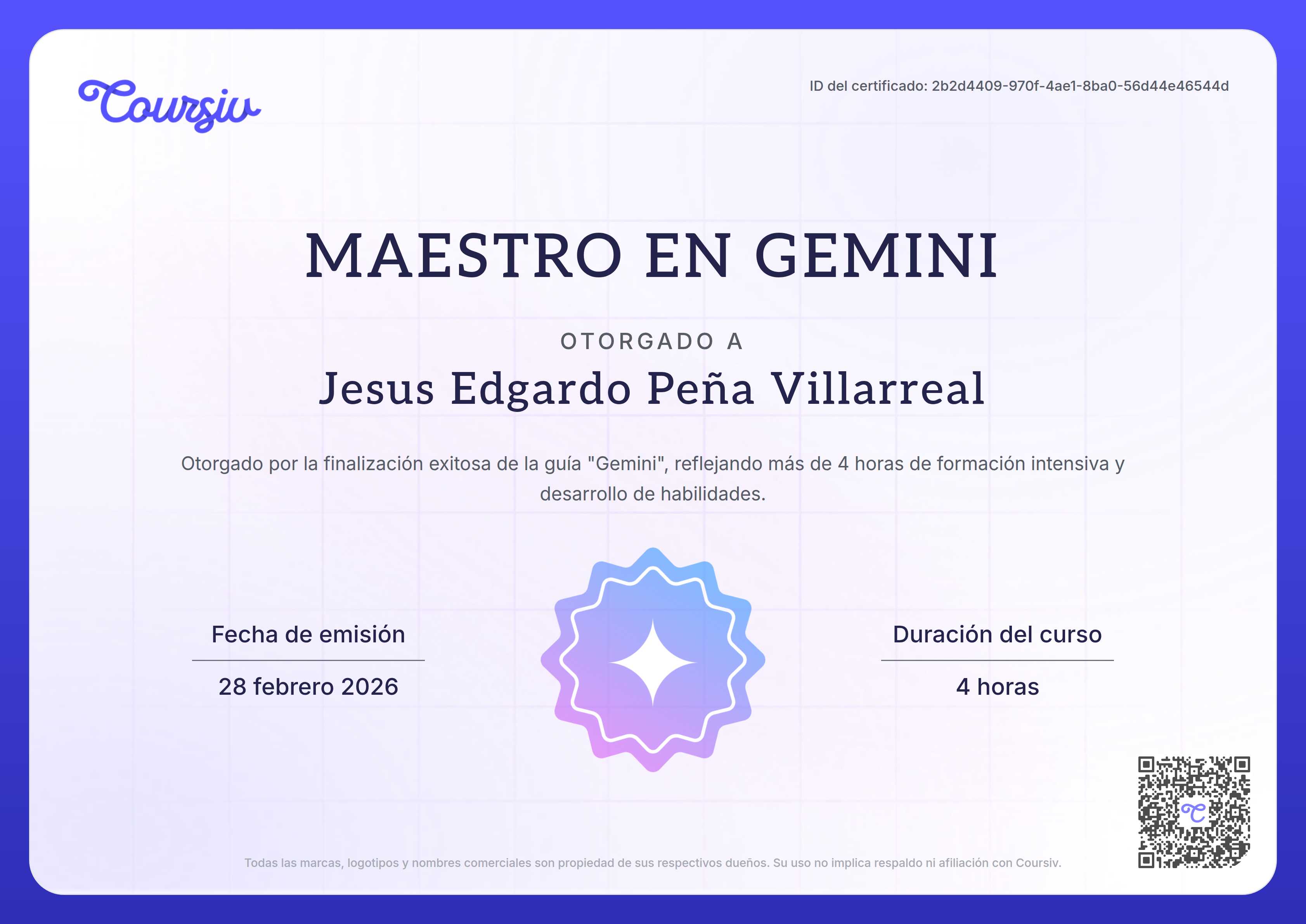 Certificate for Gemini