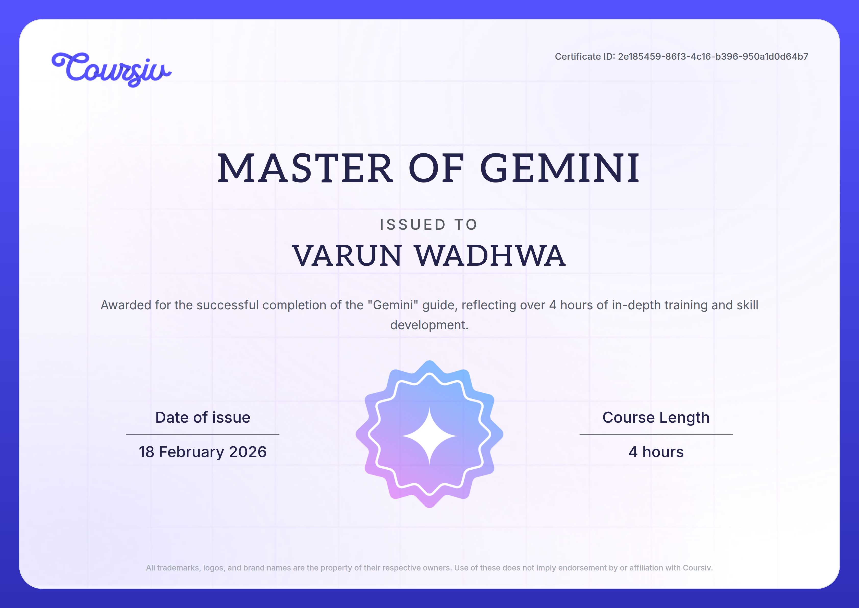 Certificate for Gemini