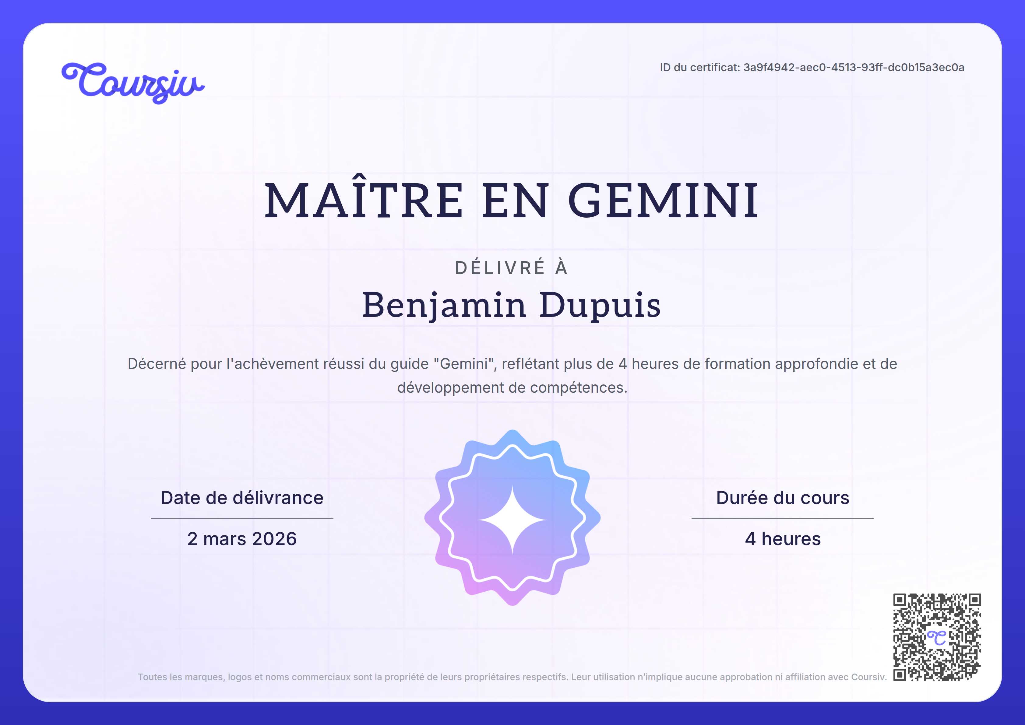 Certificate for Gemini