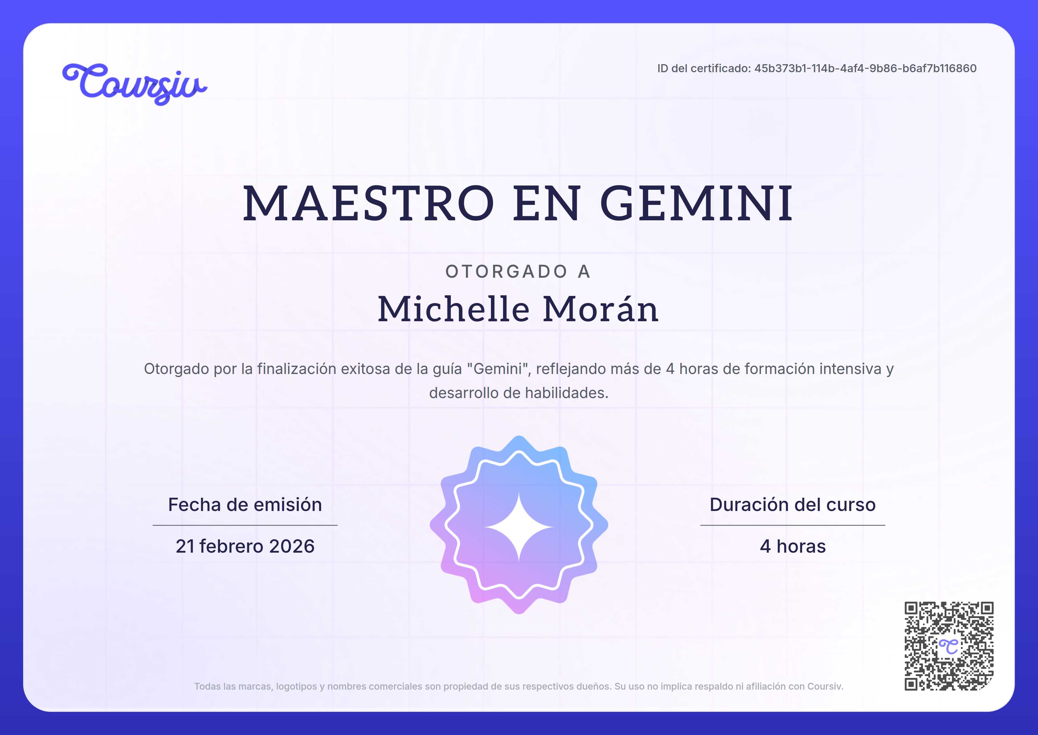 Certificate for Gemini
