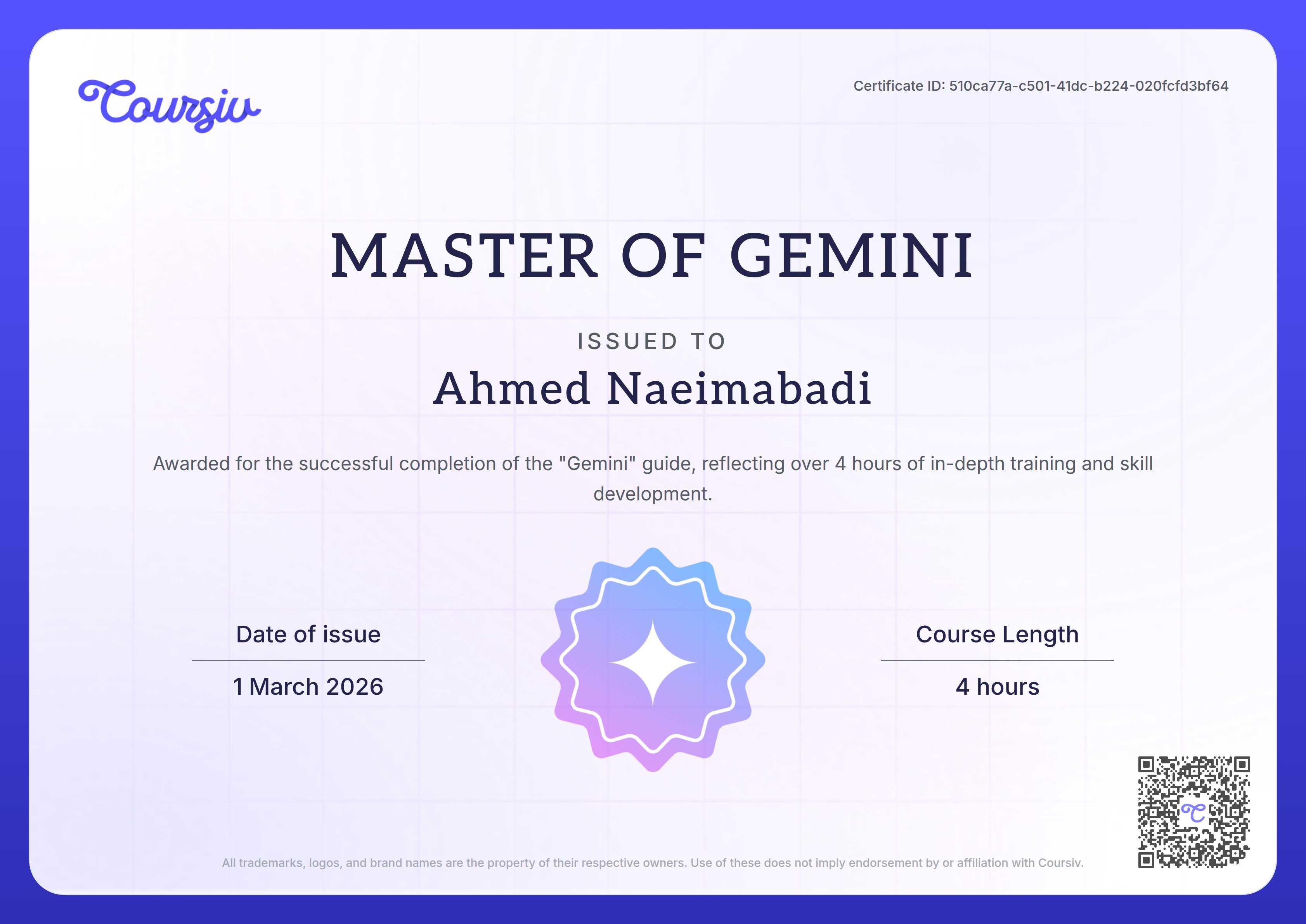 Certificate for Gemini