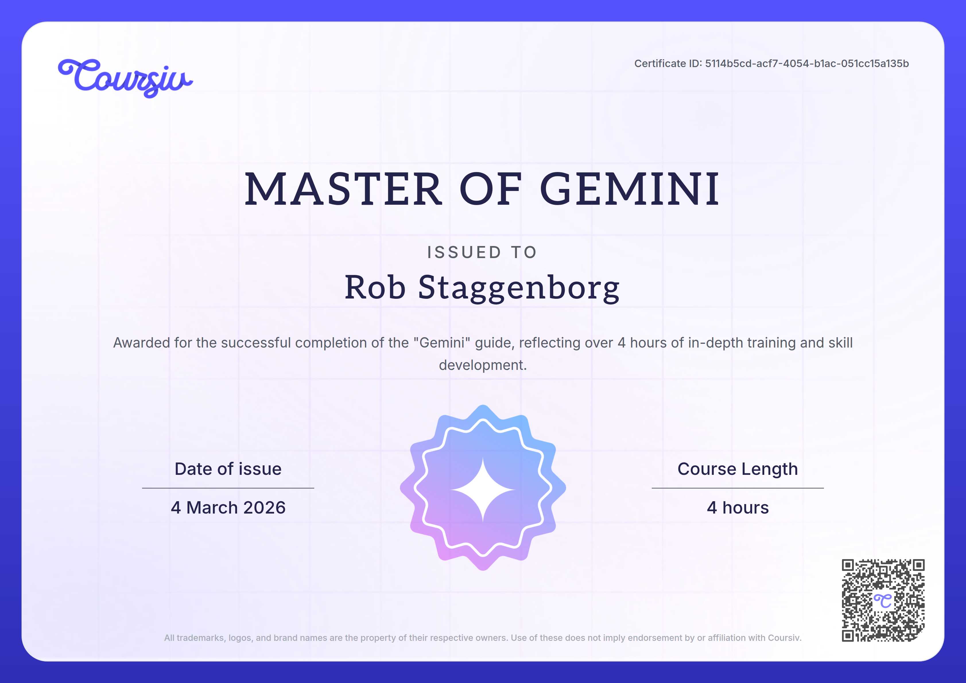 Certificate for Gemini