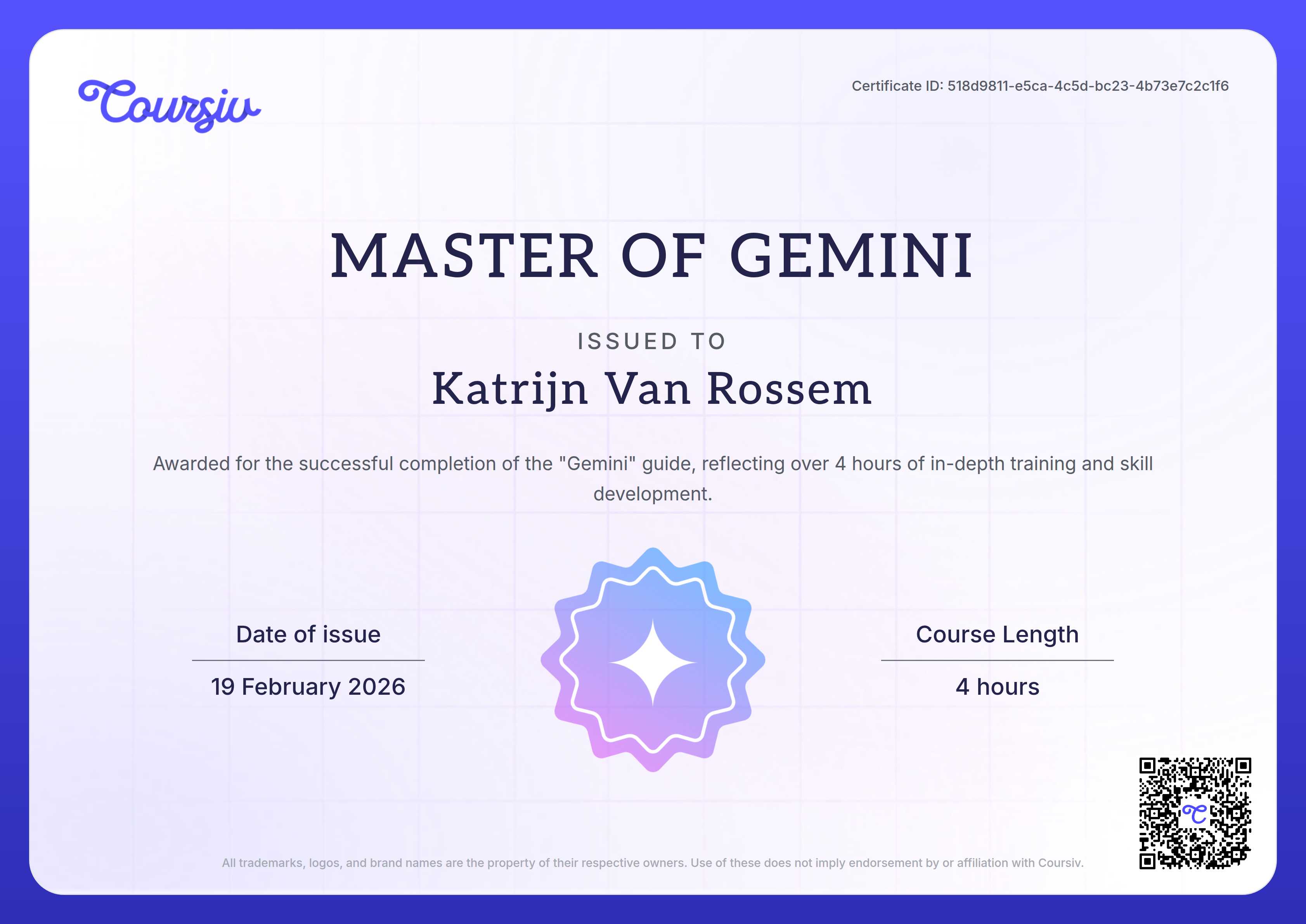 Certificate for Gemini