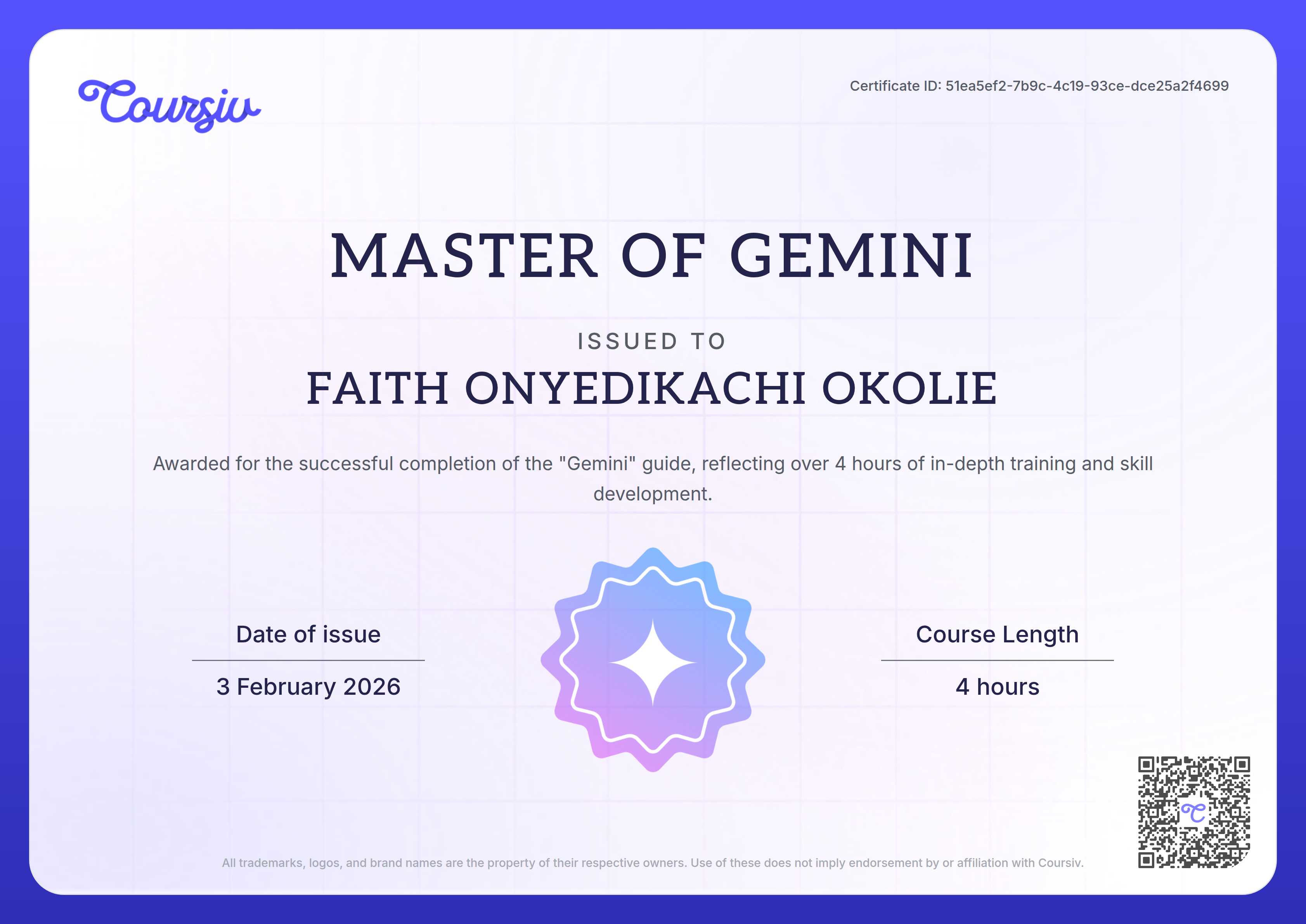 Certificate for Gemini