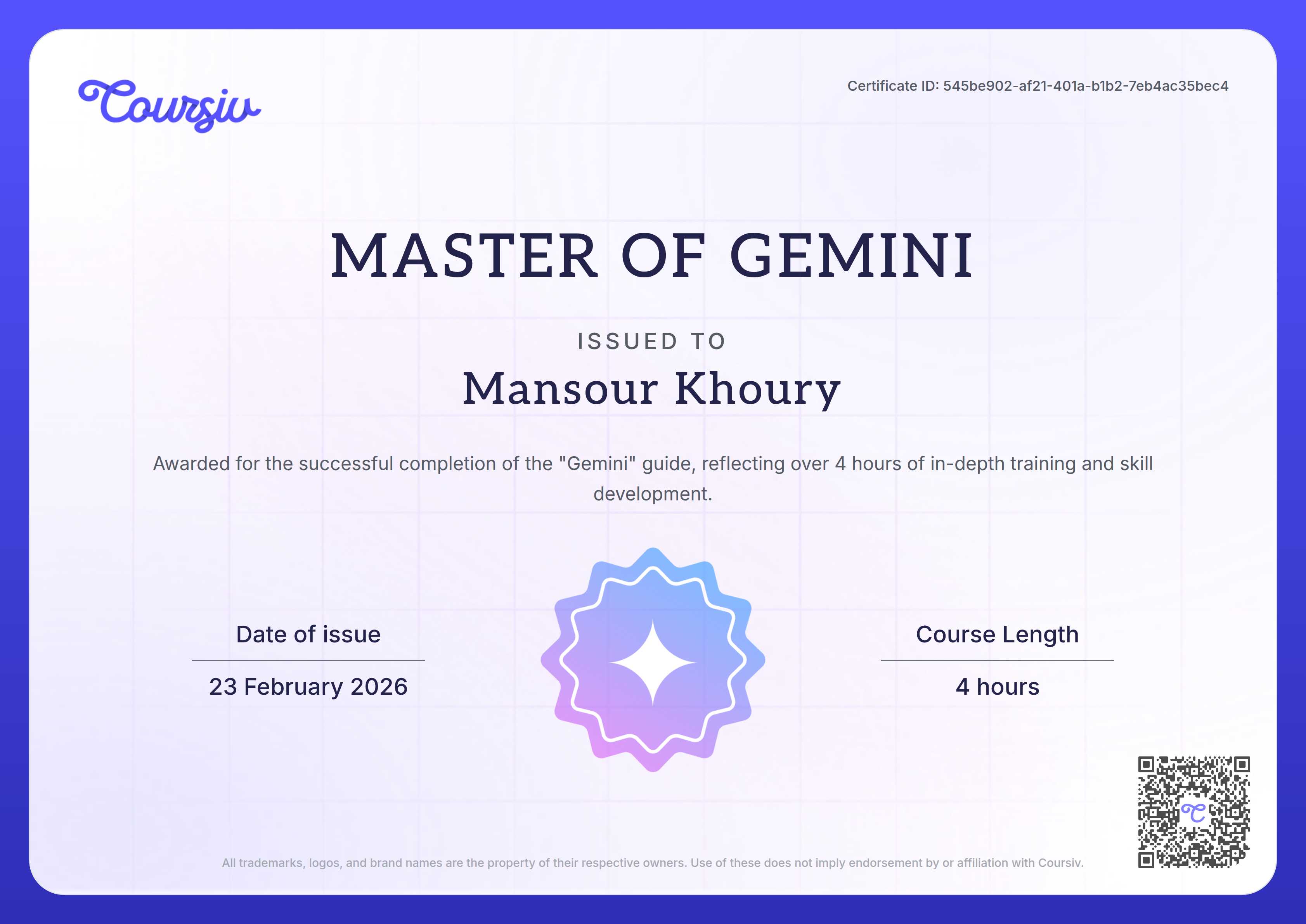 Certificate for Gemini