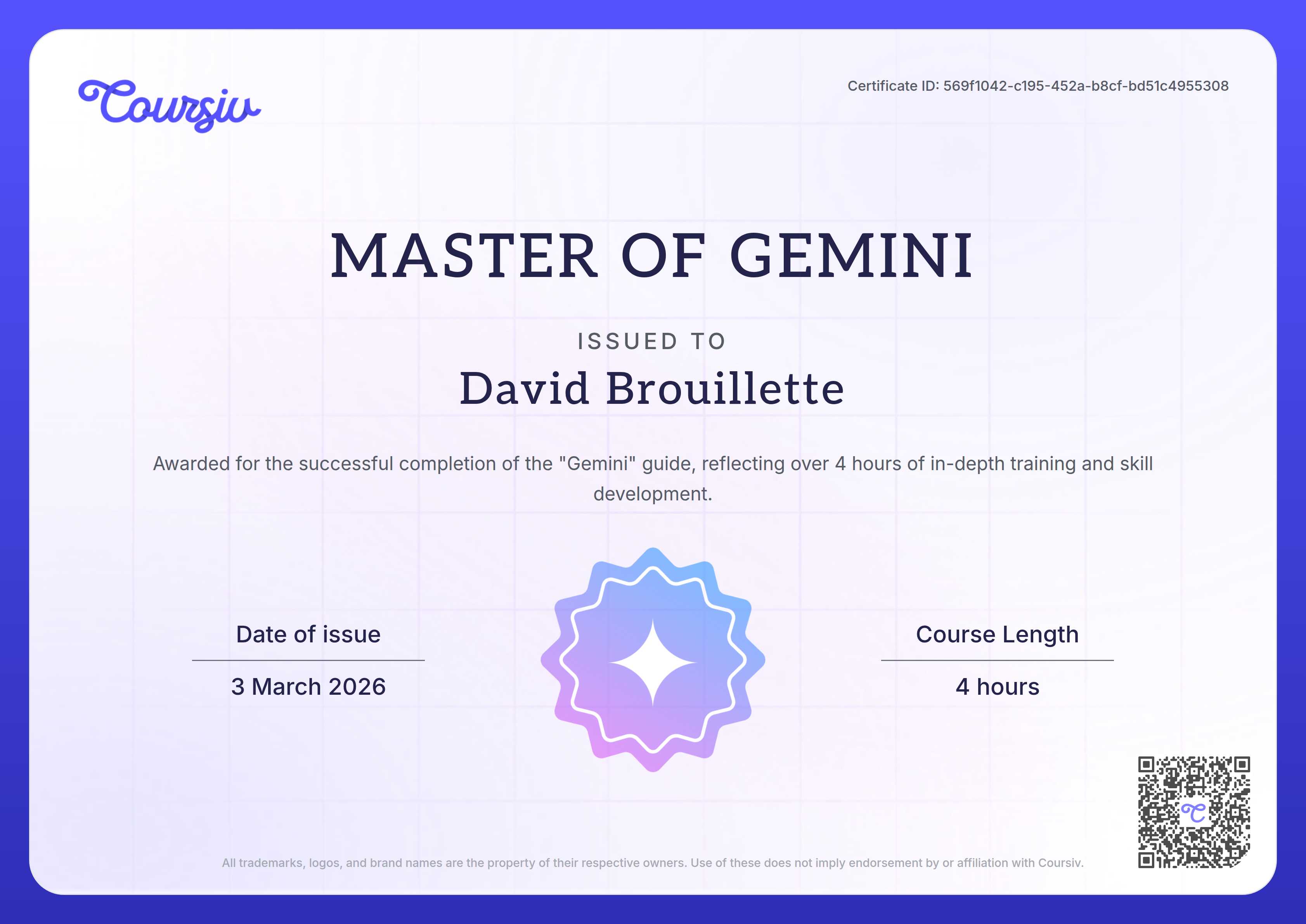 Certificate for Gemini