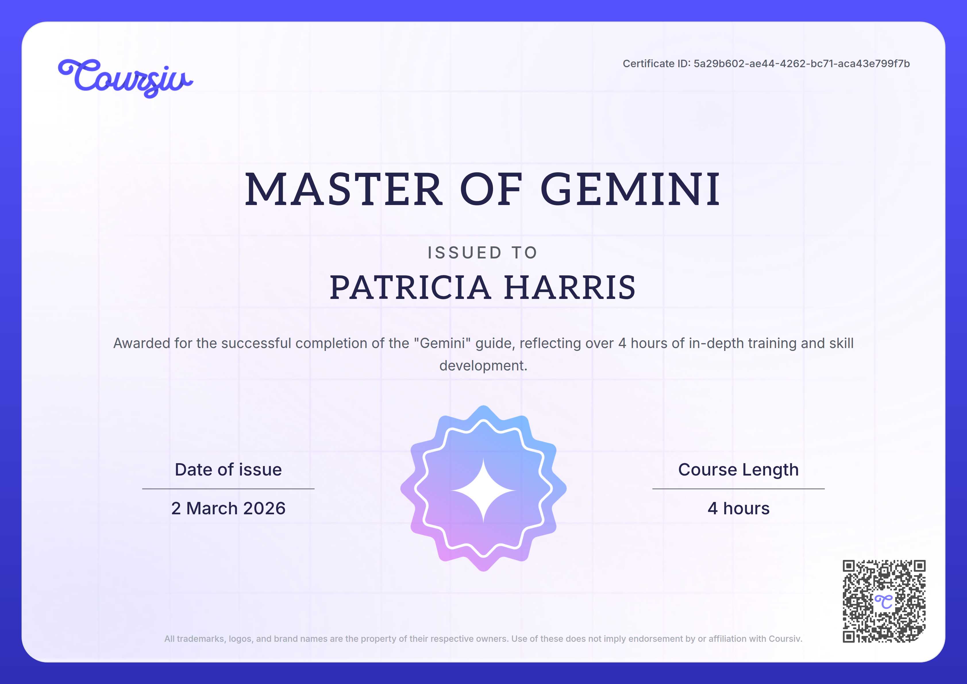 Certificate for Gemini