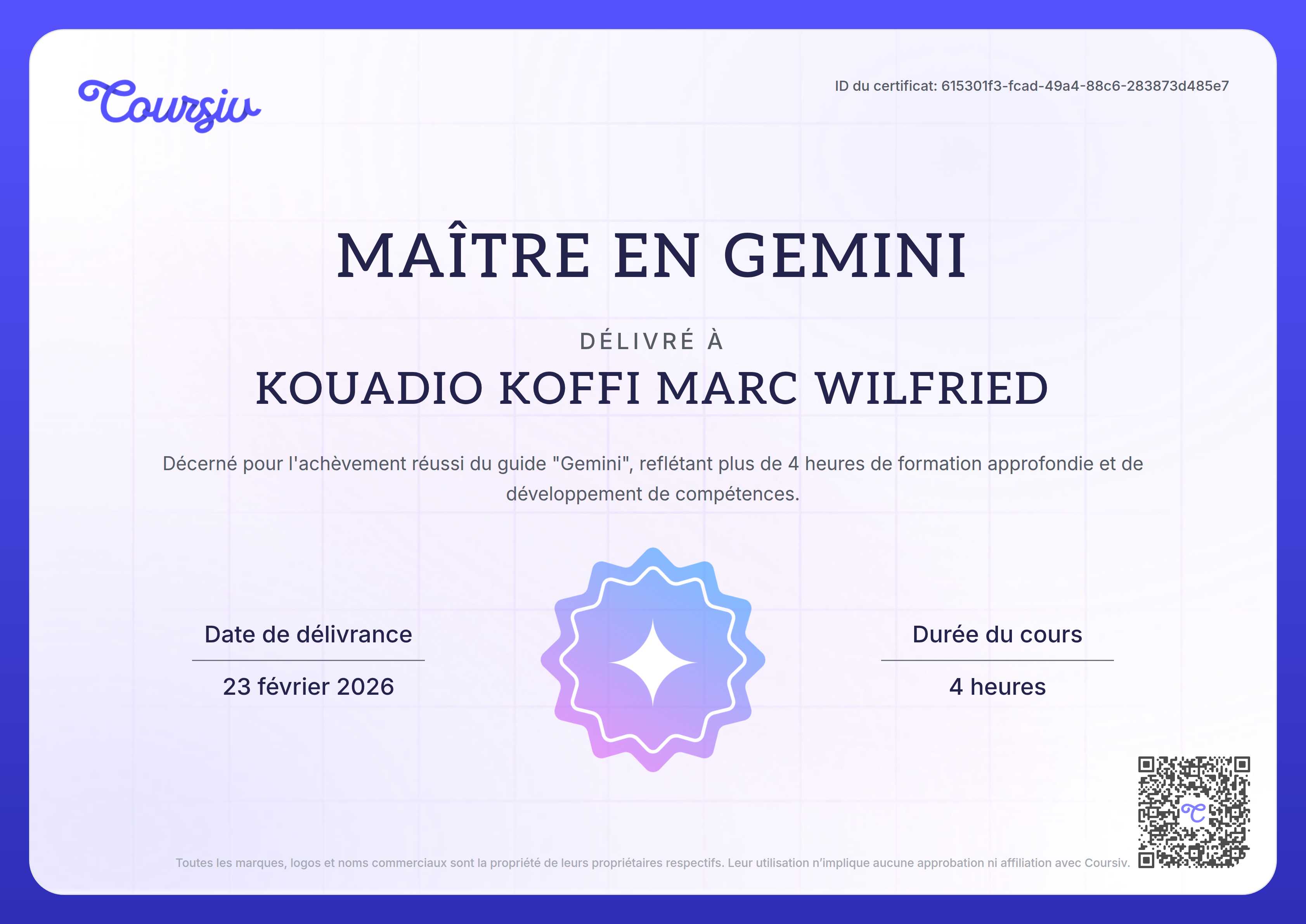 Certificate for Gemini
