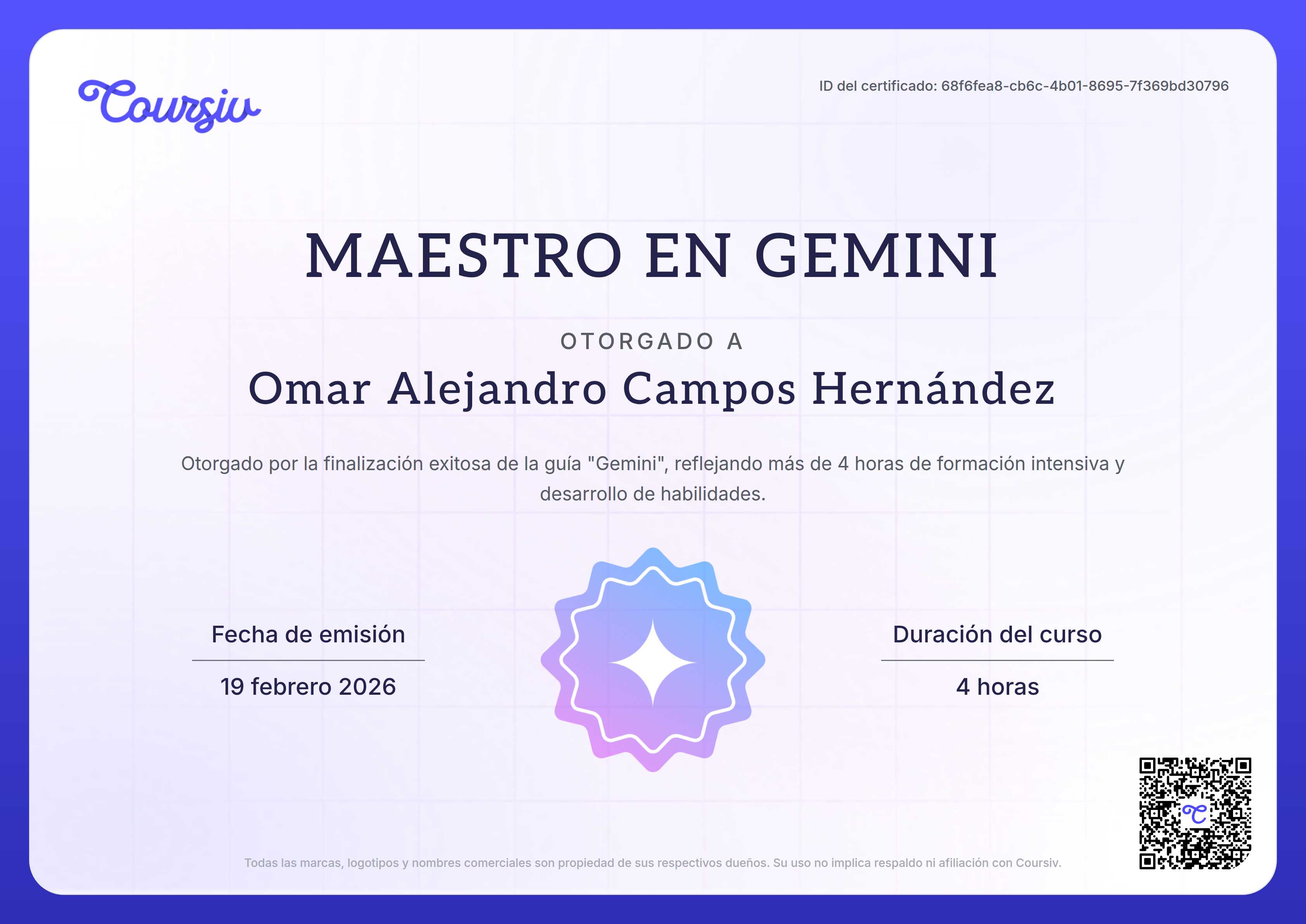 Certificate for Gemini
