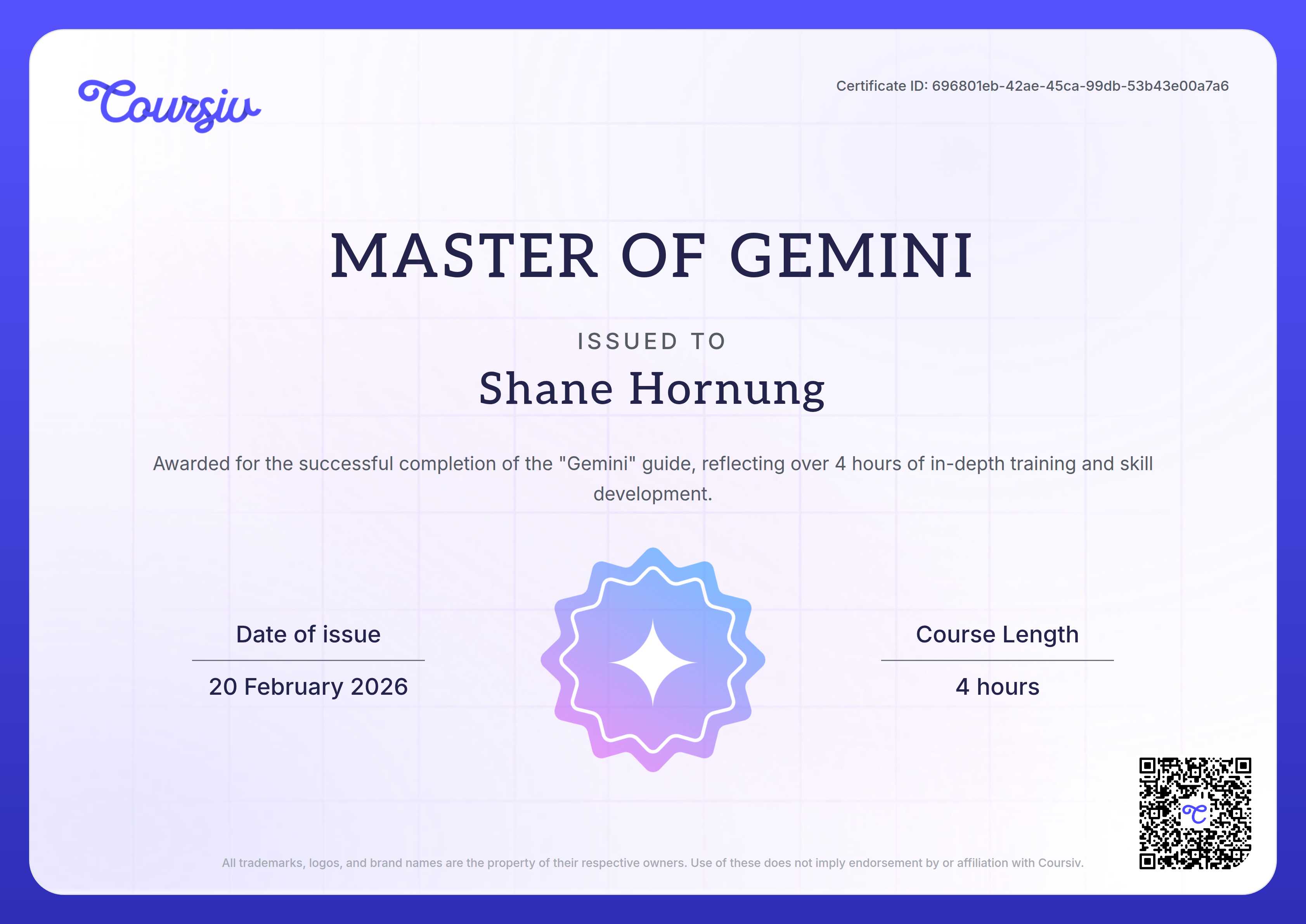 Certificate for Gemini