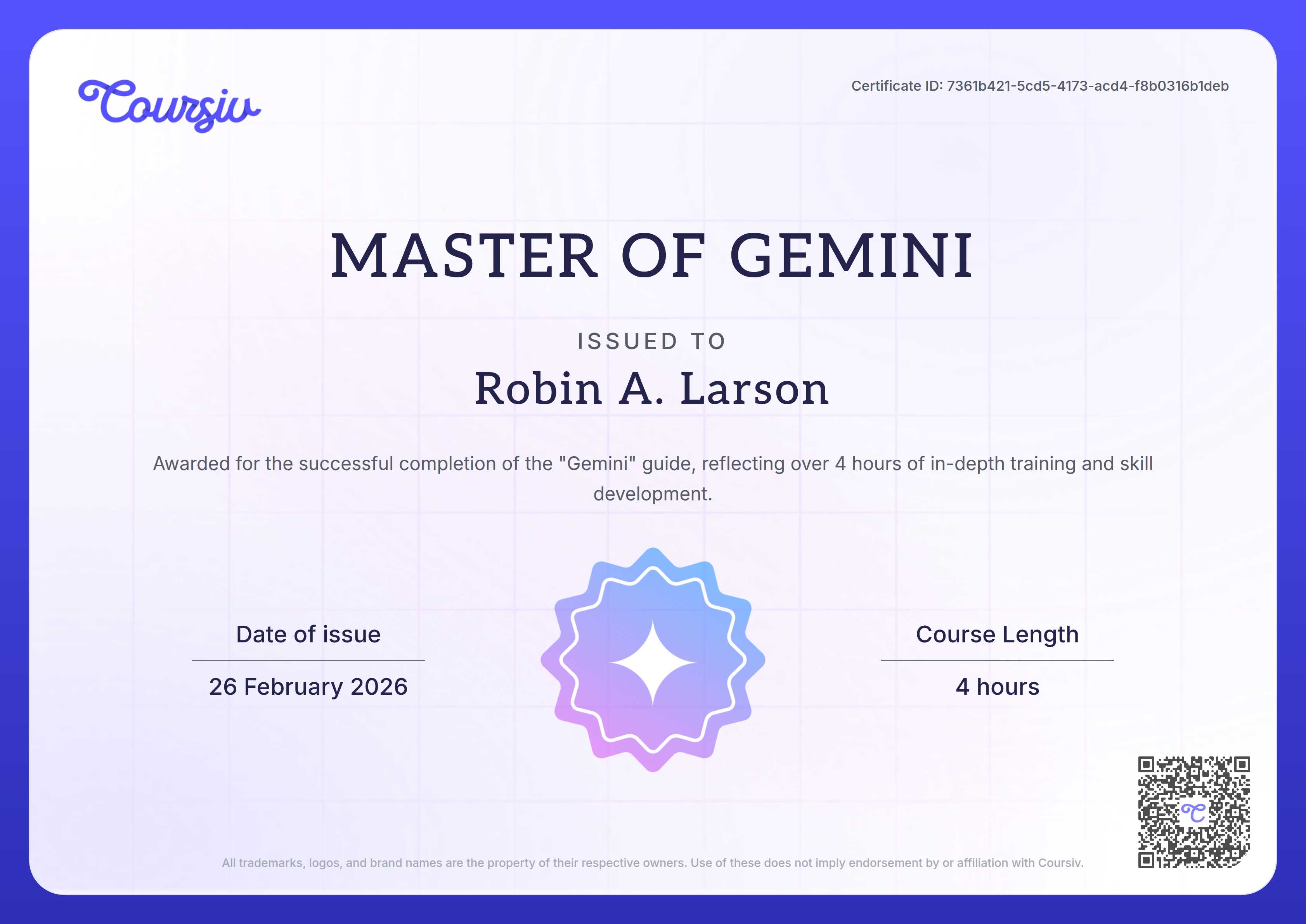 Certificate for Gemini