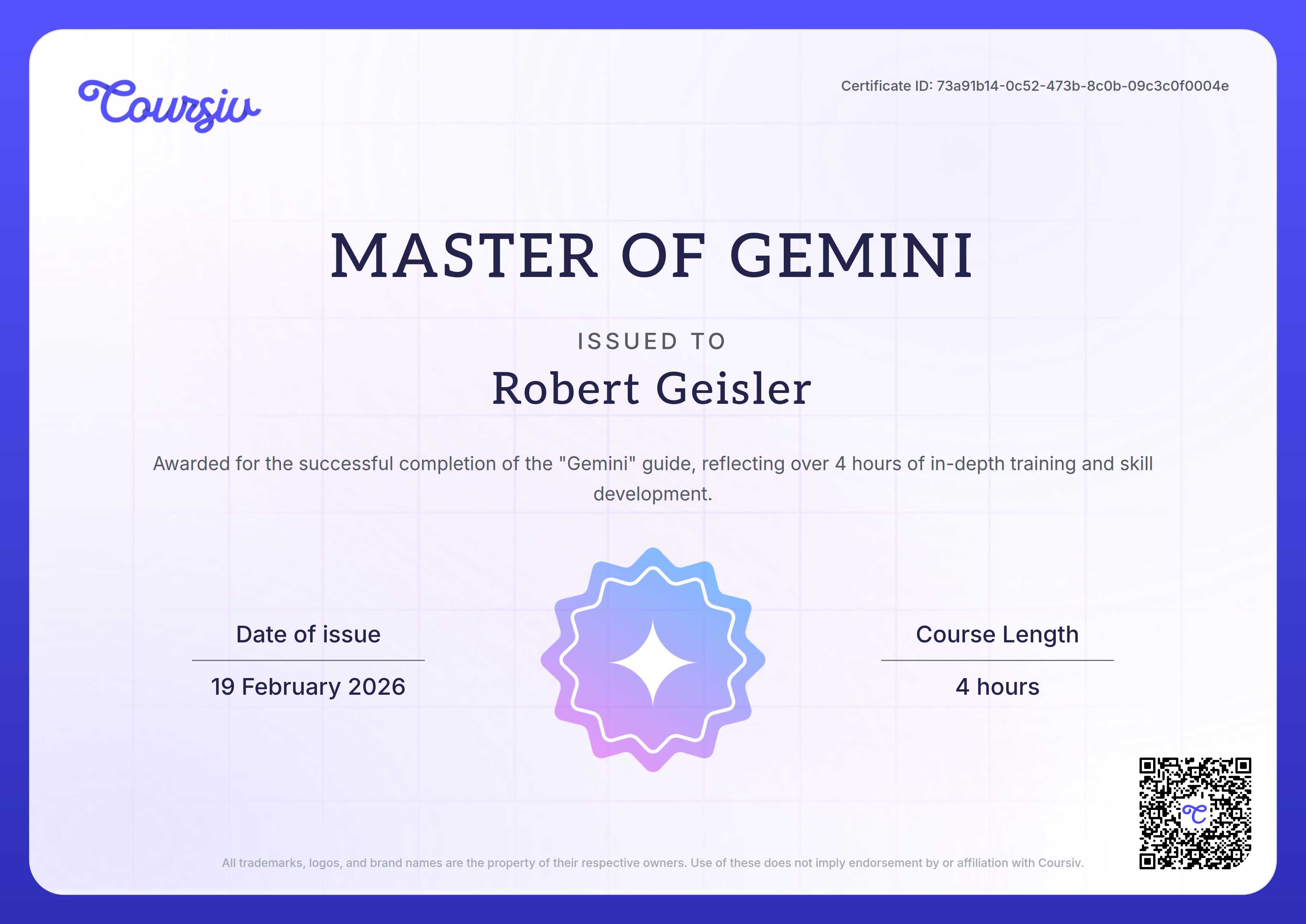 Certificate for Gemini