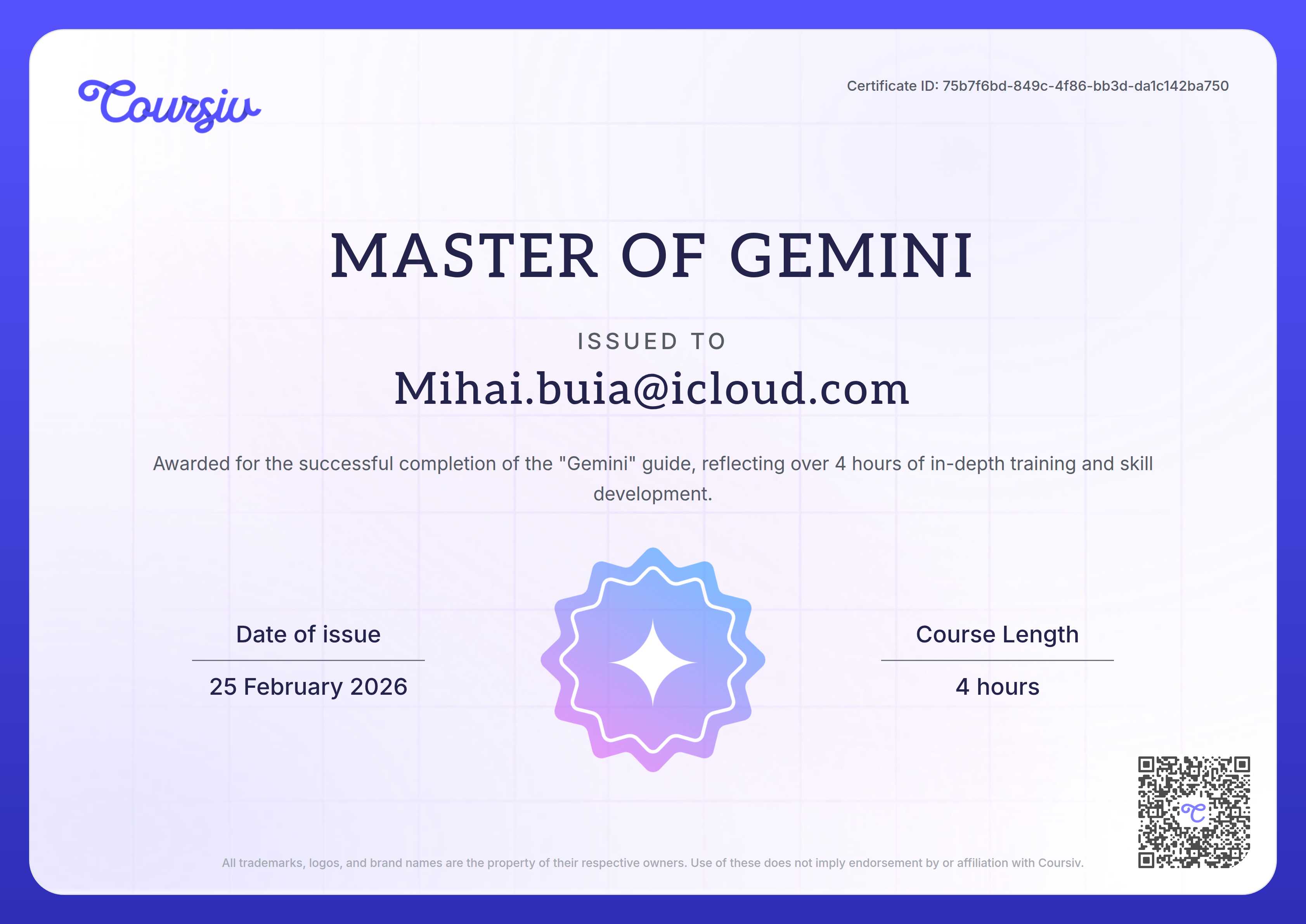 Certificate for Gemini