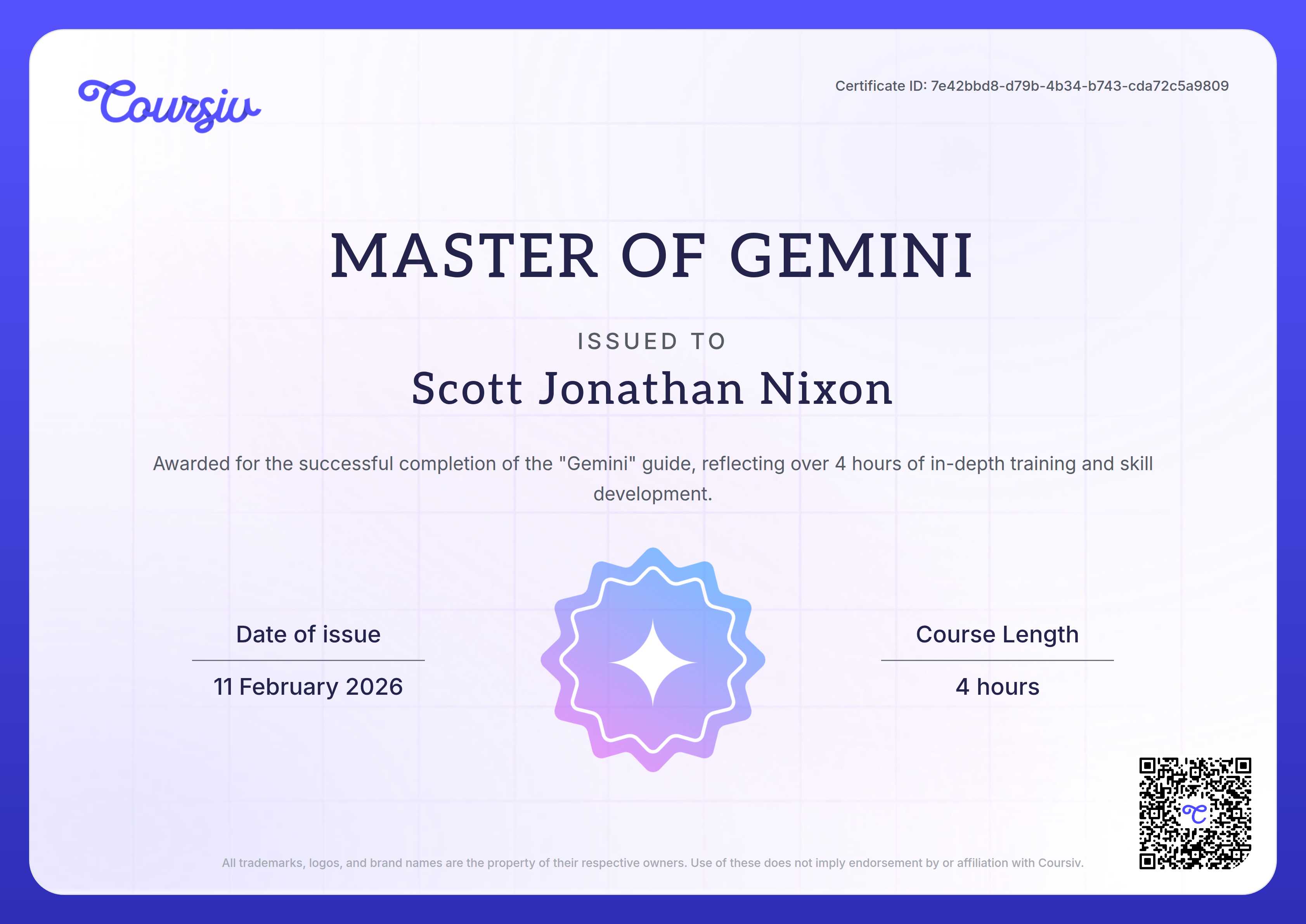 Certificate for Gemini