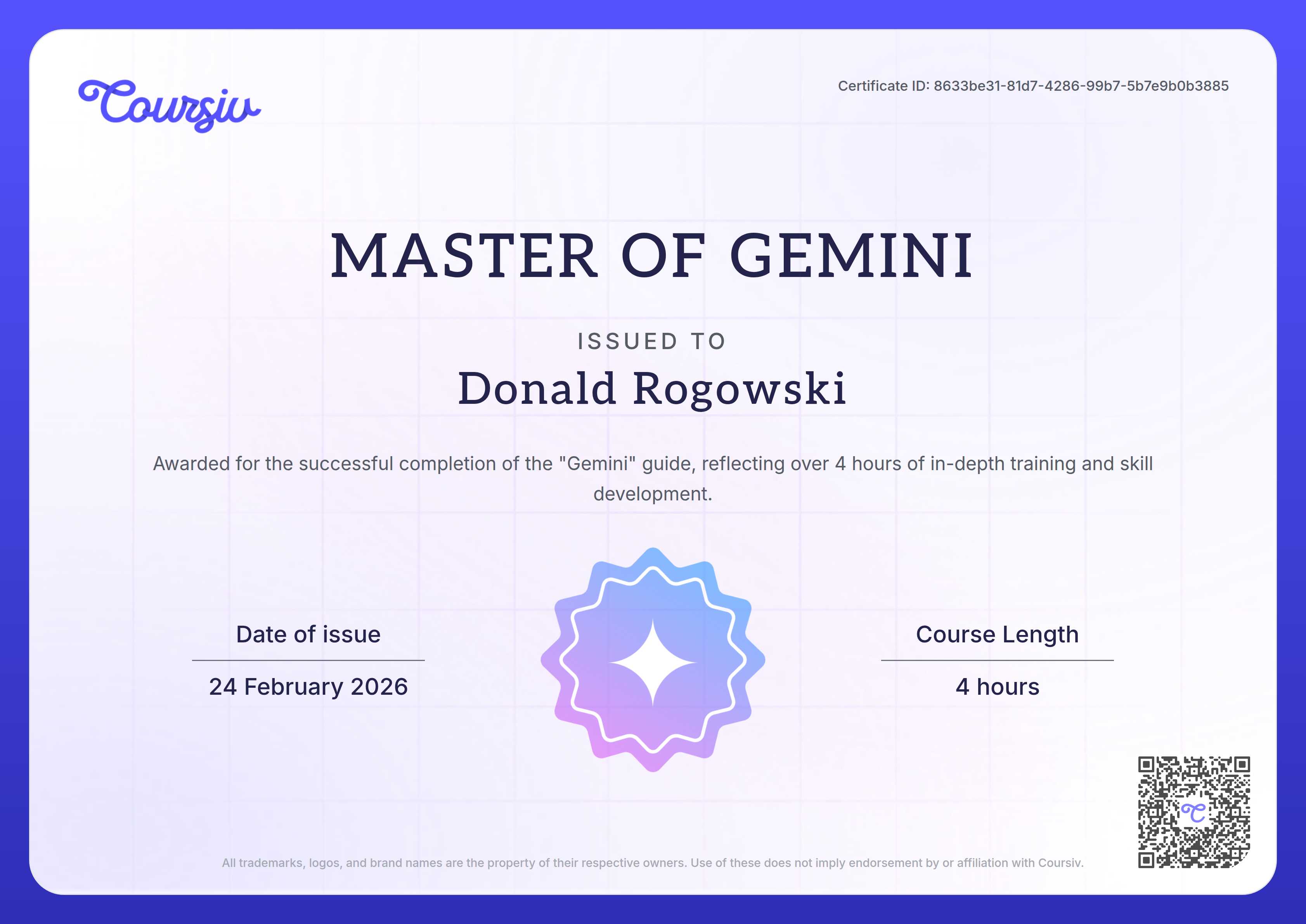 Certificate for Gemini