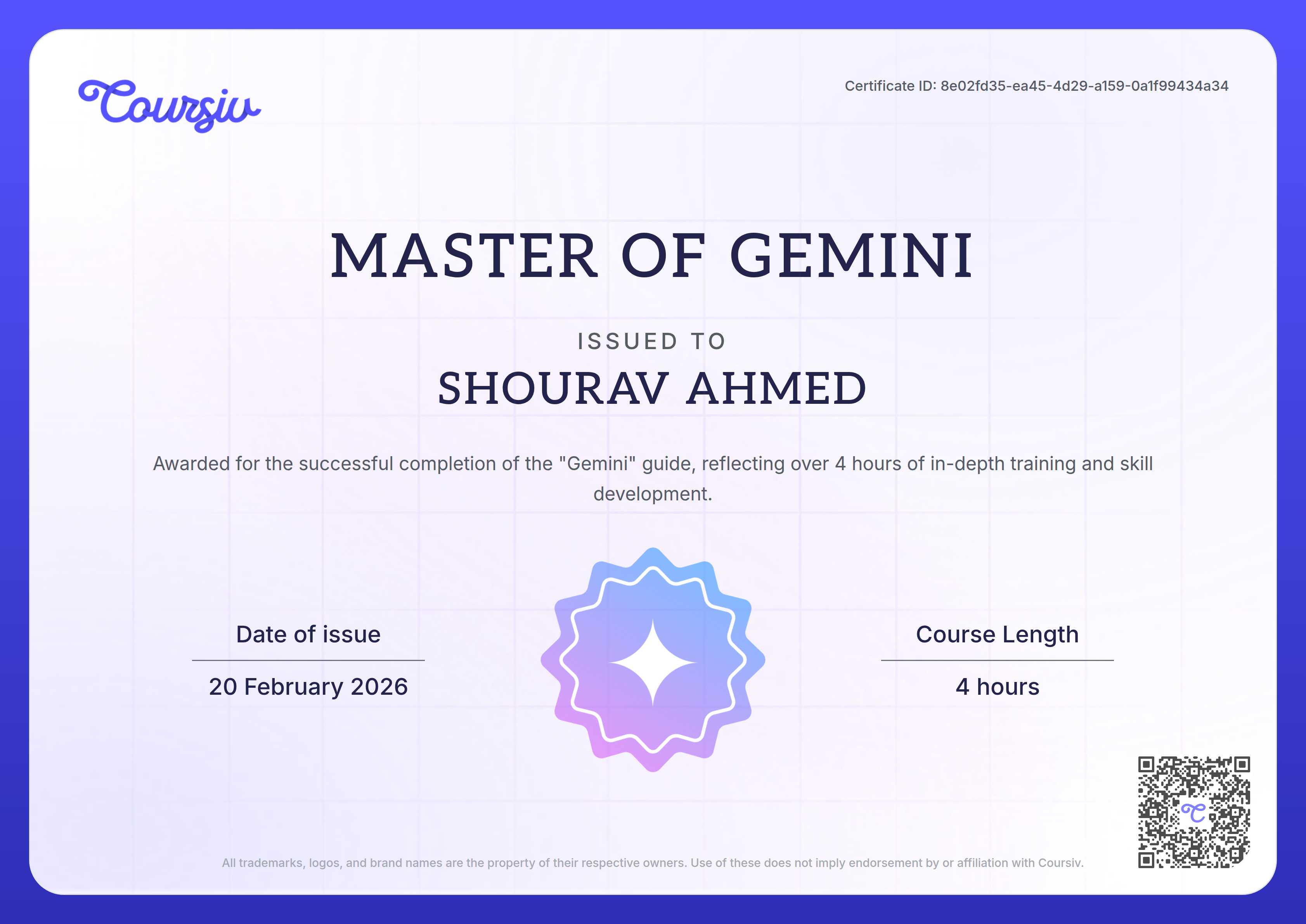 Certificate for Gemini