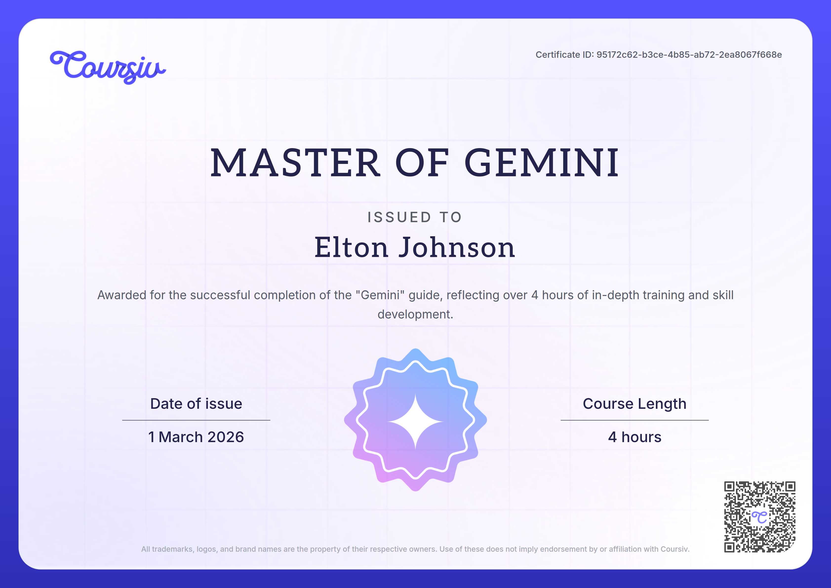 Certificate for Gemini