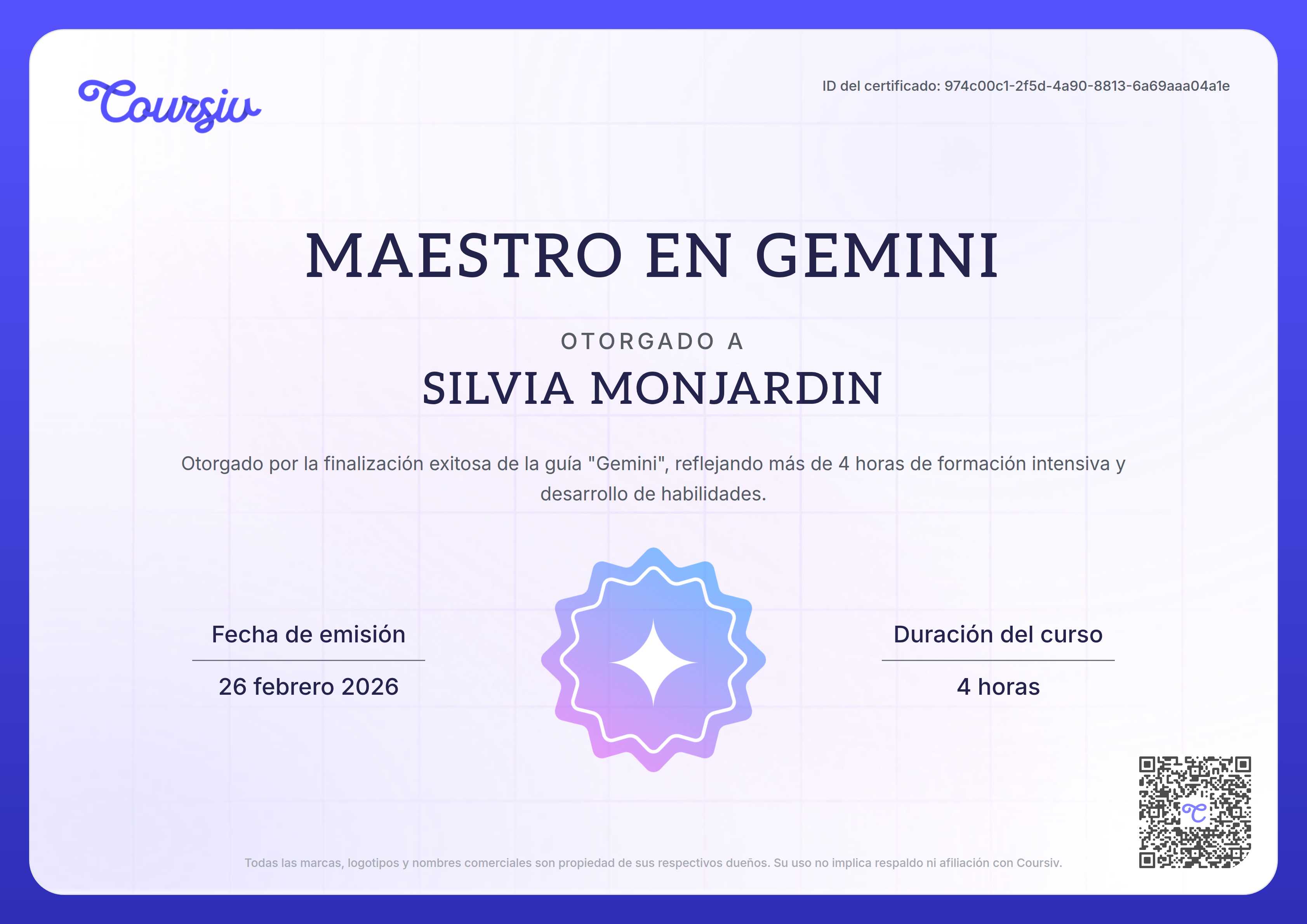 Certificate for Gemini