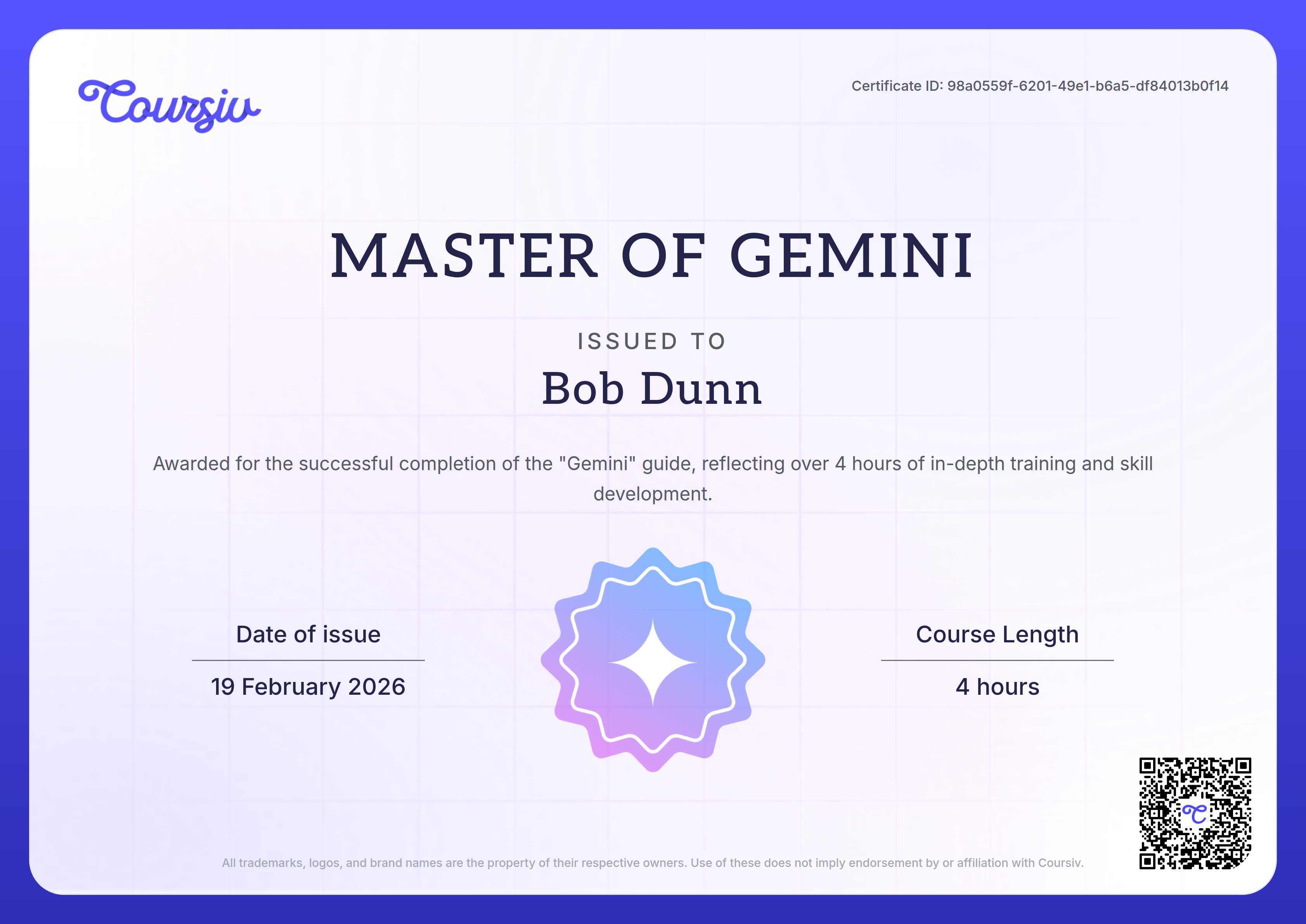 Certificate for Gemini