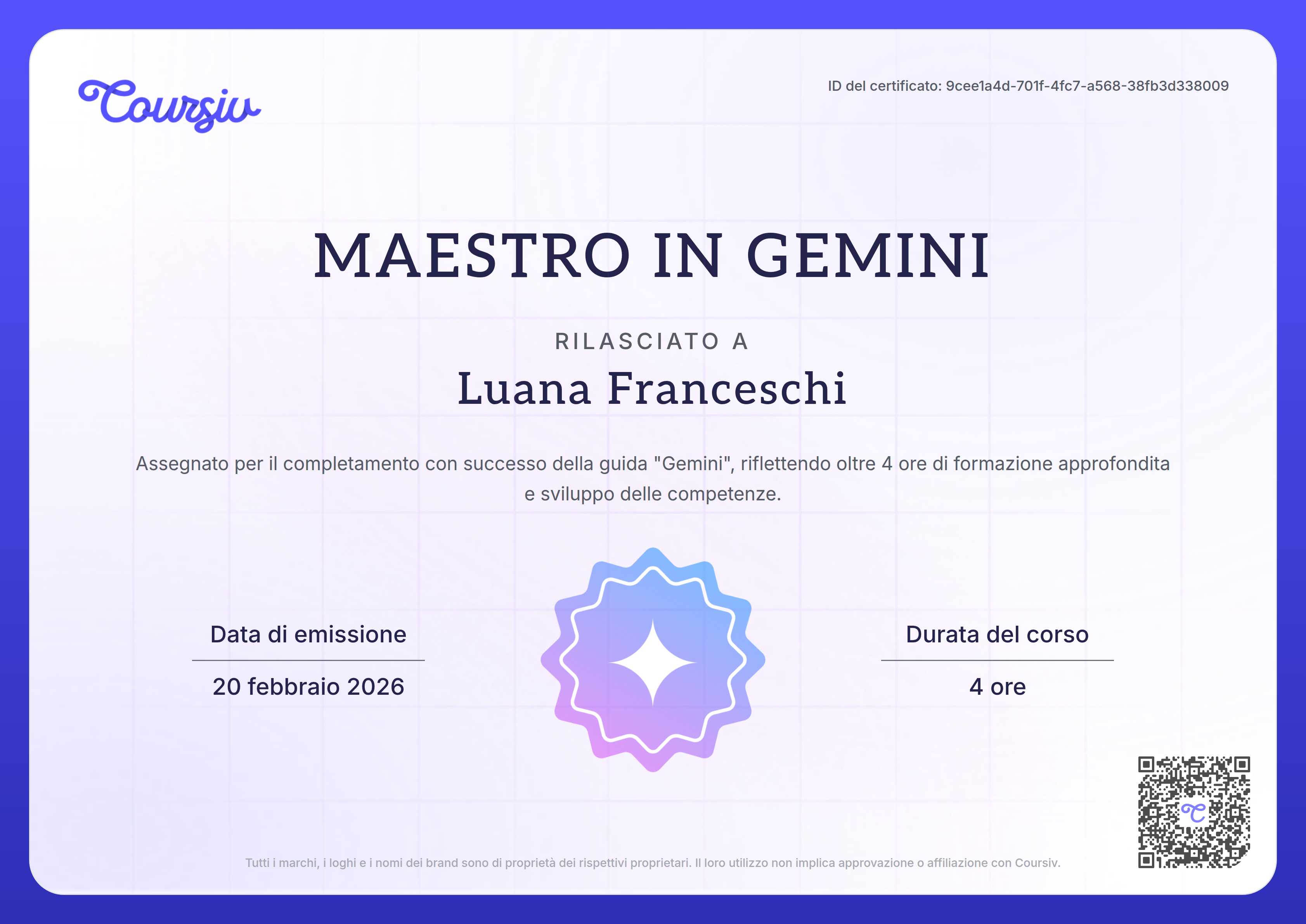 Certificate for Gemini