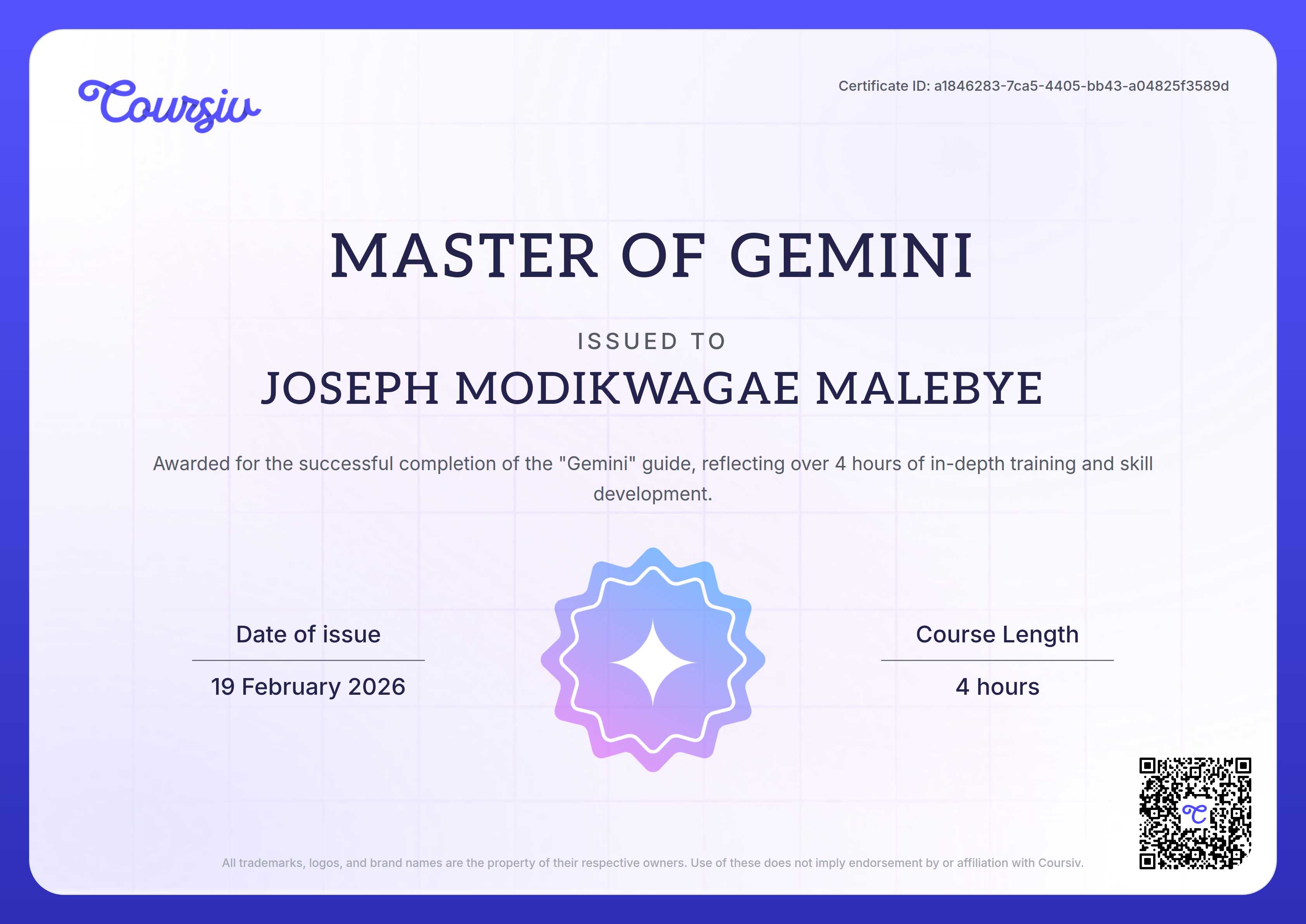 Certificate for Gemini