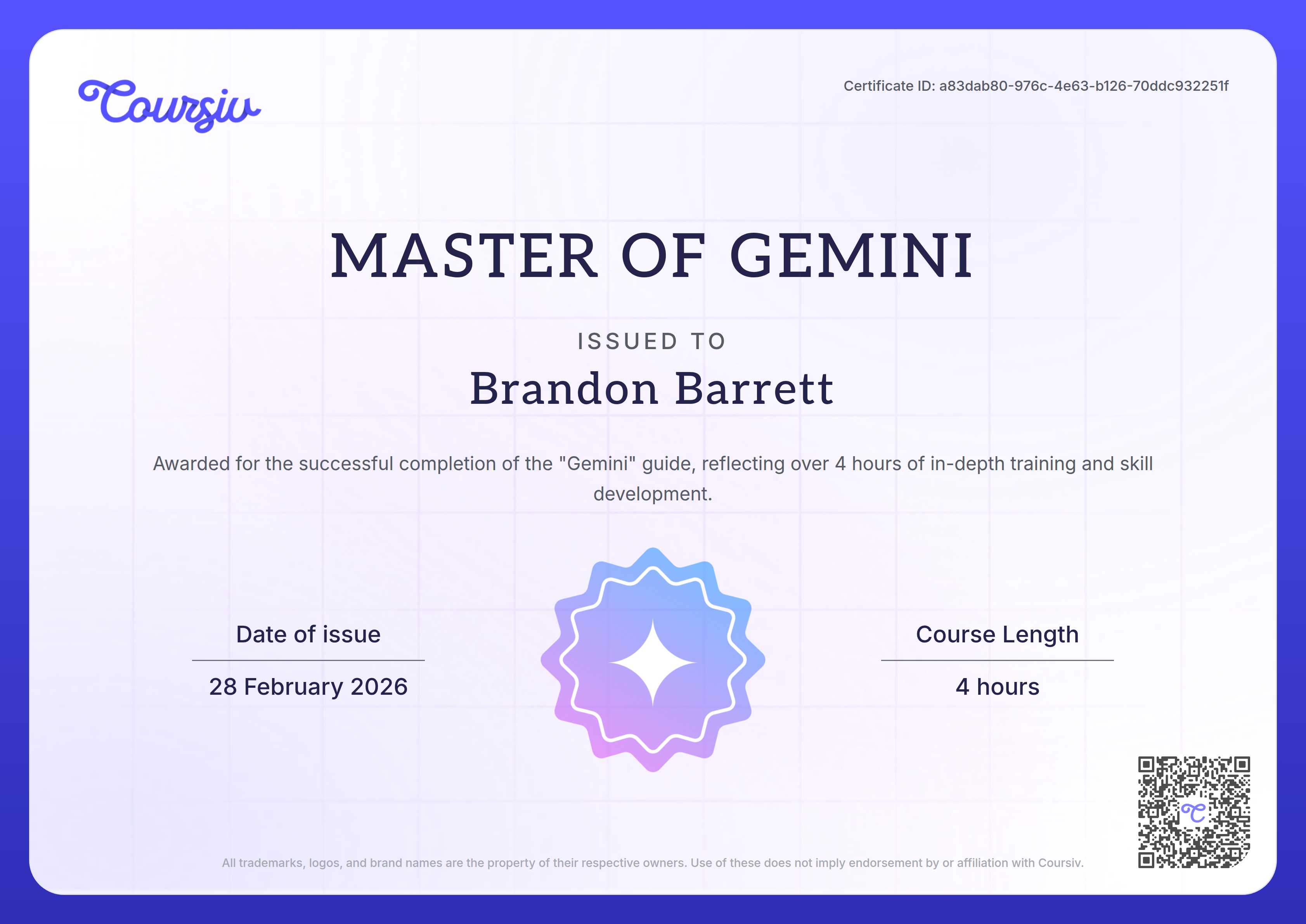Certificate for Gemini