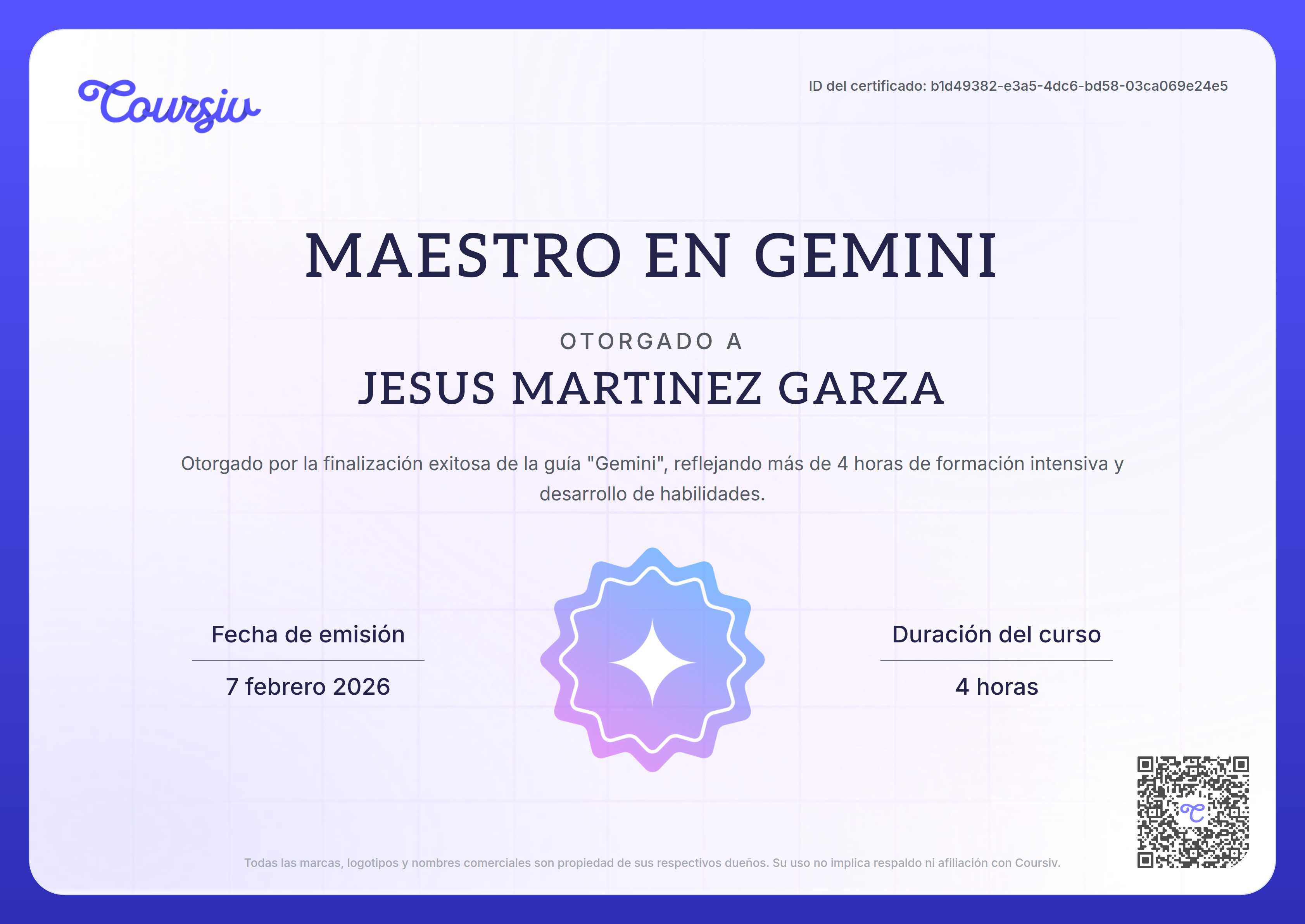 Certificate for Gemini