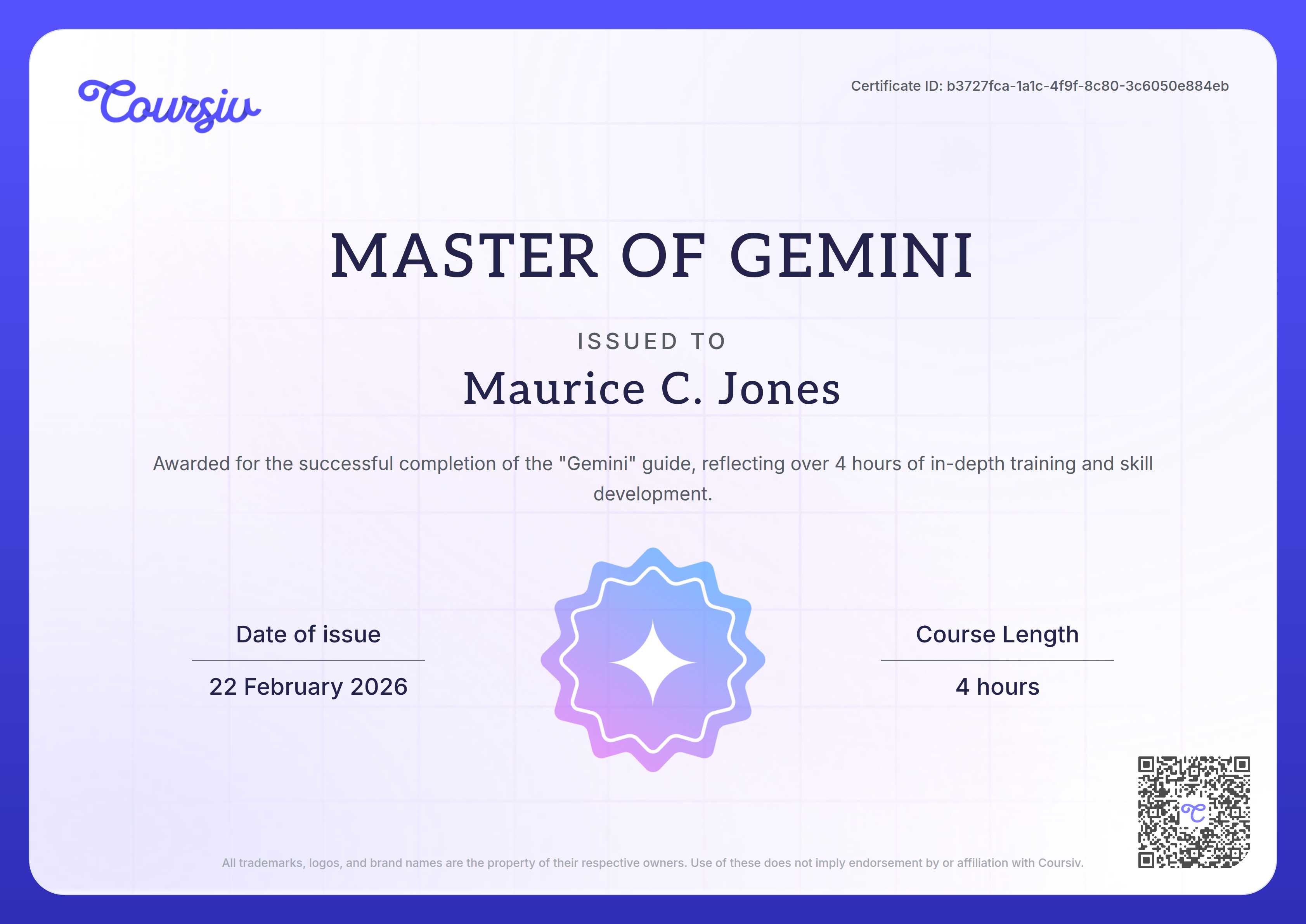Certificate for Gemini