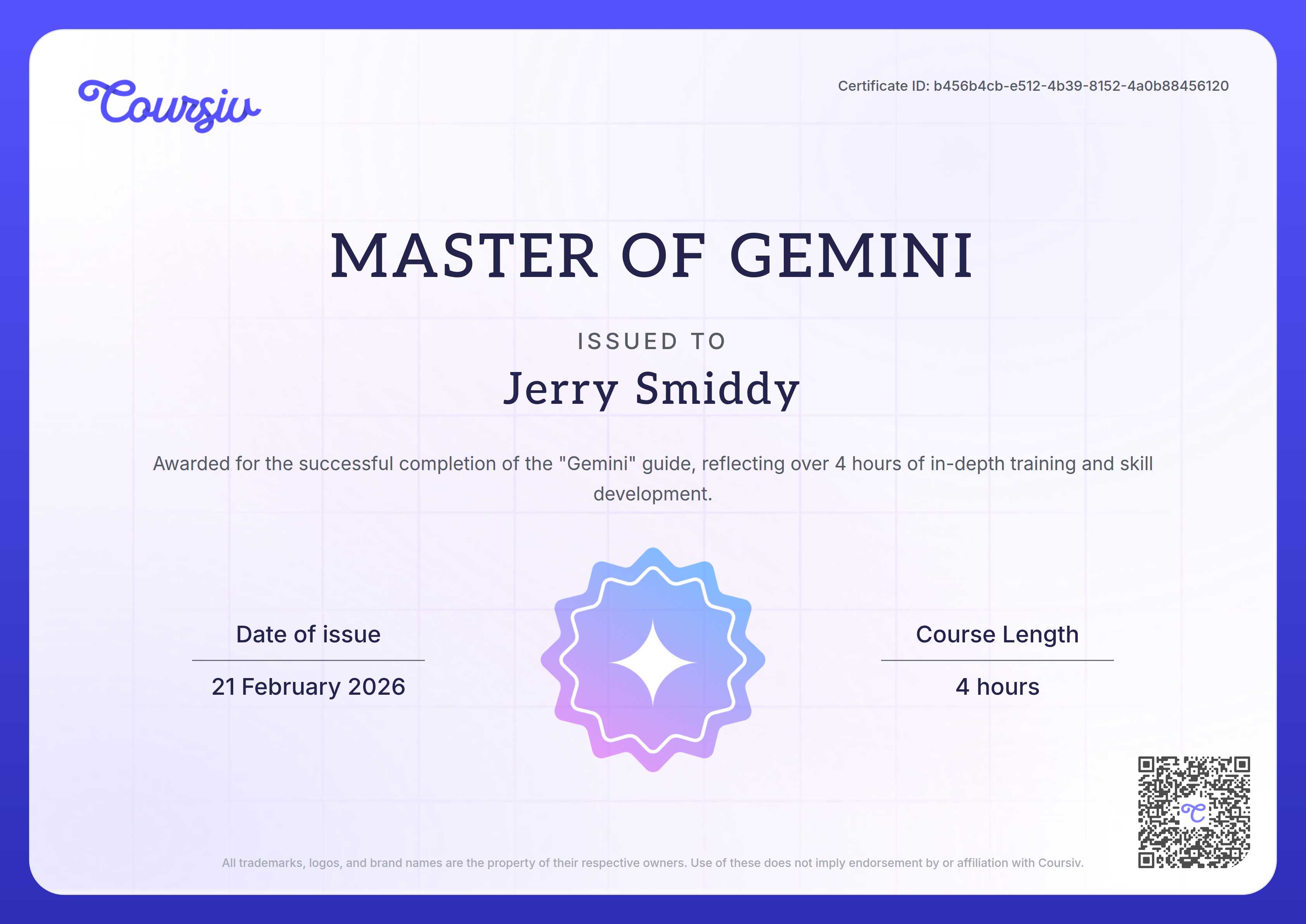 Certificate for Gemini