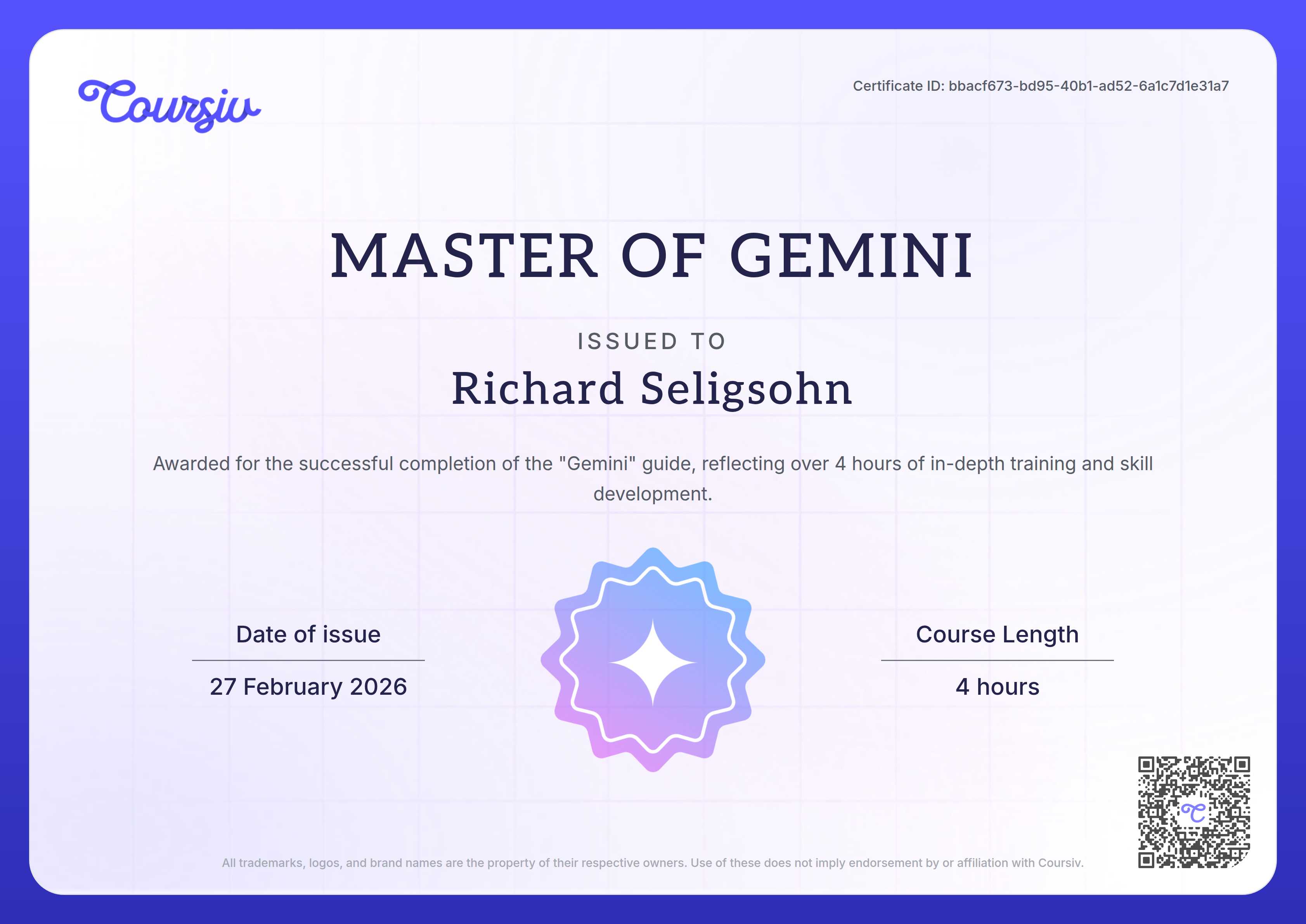 Certificate for Gemini