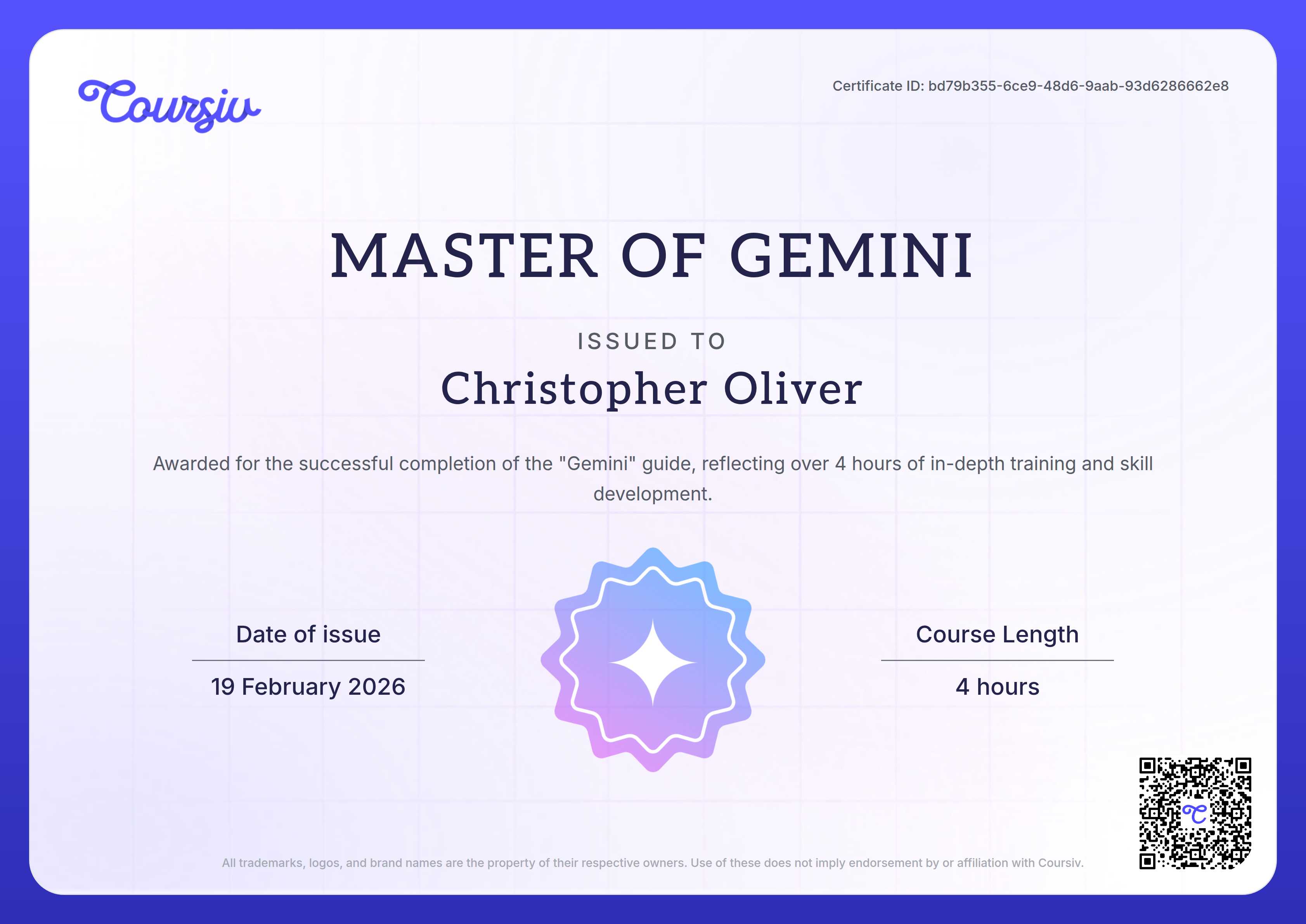 Certificate for Gemini